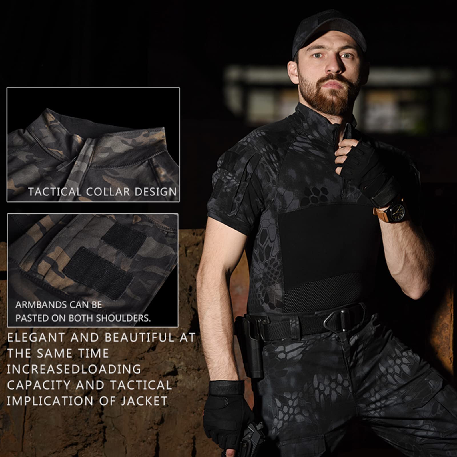 Camicia tattica militare da uomo, Cs Tiro Caccia Camicette mimetiche militari T Shirt, Top ad asciugatura rapida traspirante all'aperto.