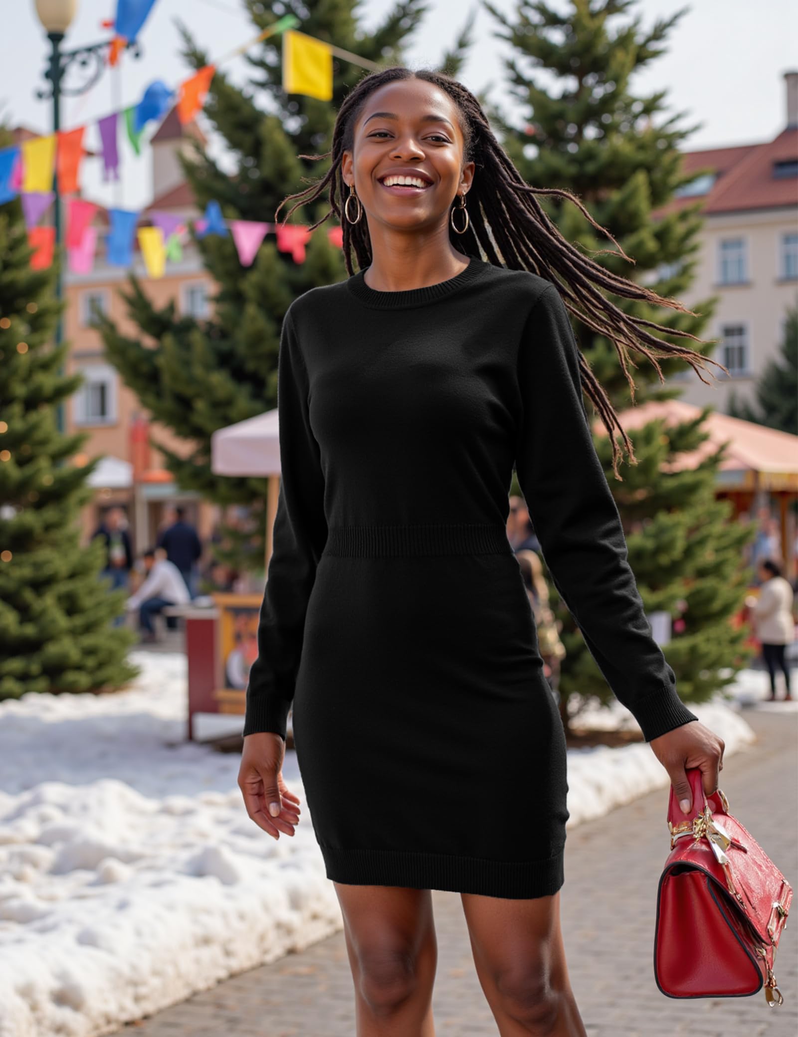 Gyabnw Robe Pull Femme Col Rond Manches Longues Coupe Ajustée | Maille tricotée, Matière extensible, Coupe ajustée, Taille haute, Pour bureau et fêtes