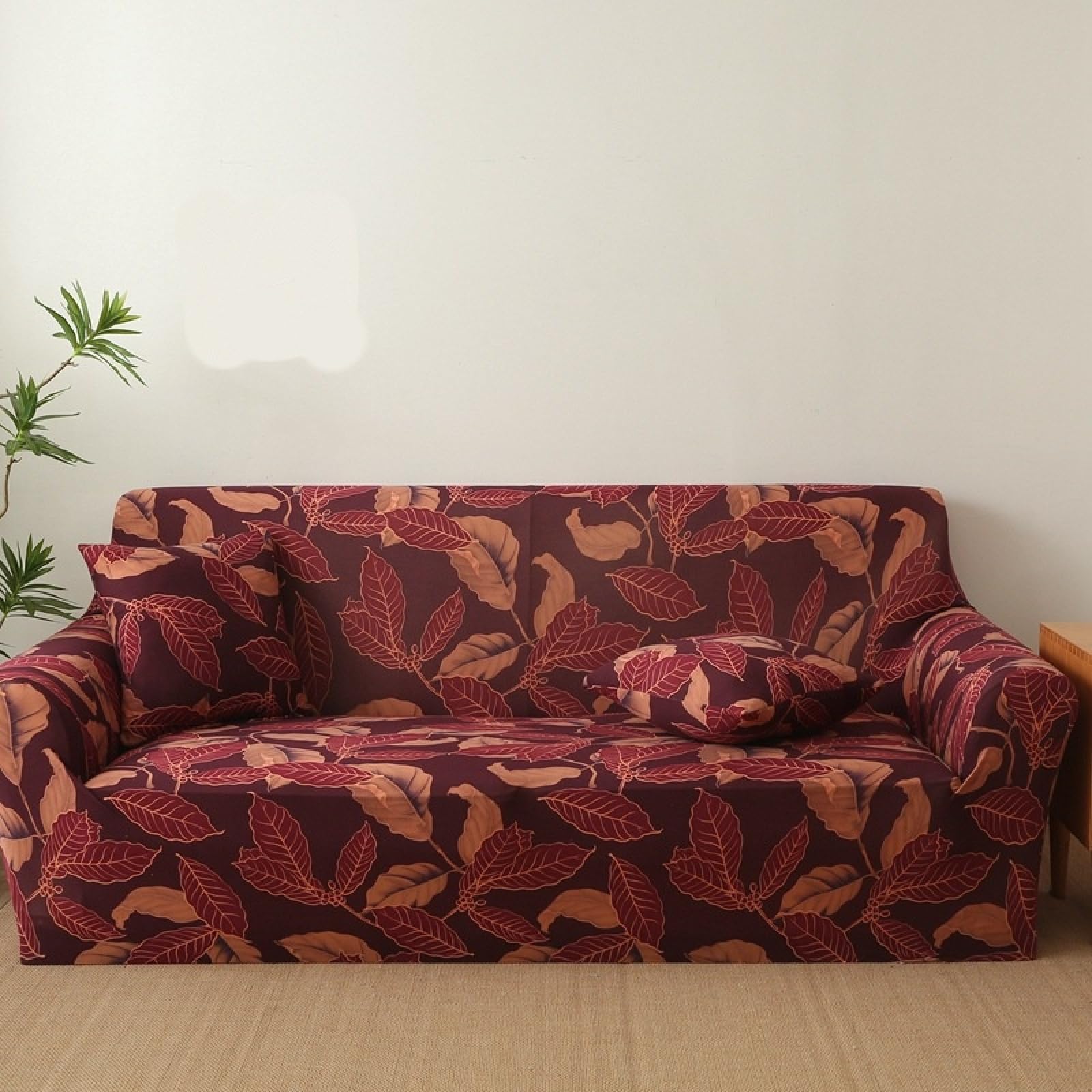 2 Seater Sofa Cover Red Leaves Stretch Sofa Covers Spandex Settee Covers 2 Seater Washable Sofa Protectors from Pets Non Slip Covers for Sofas All Seasons Couch Cover with Elastic Strap