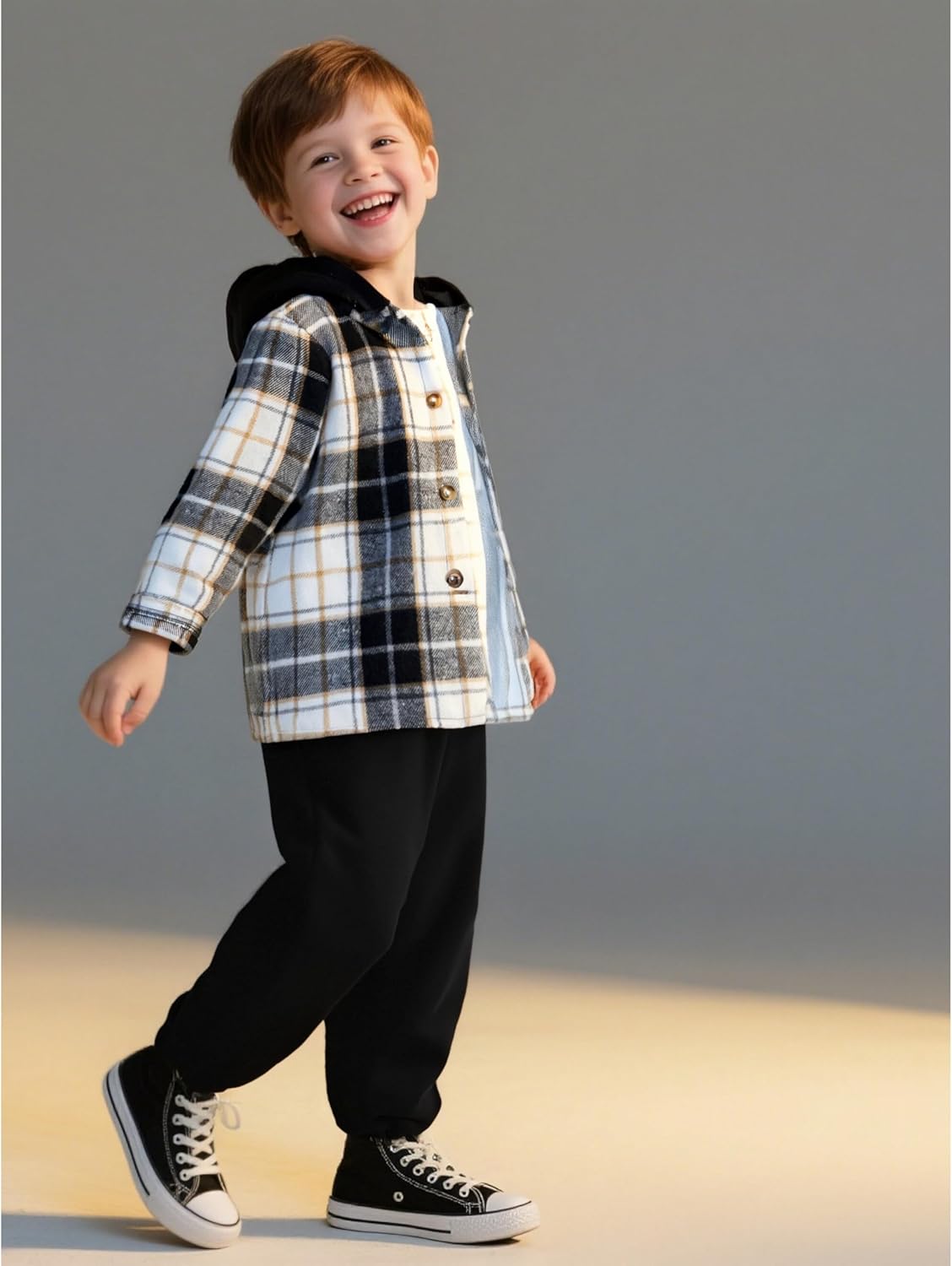 Size 2-6 Years Toddler Boys Clothes Plaid Hooded & Pants 2 Piece Set Kids Boys Fall Outfits Sets - Image 3