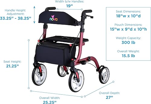 Miniatura 4 de NOVA Medical Products Express - Andador con ruedas grandes de 10 y 8 pulgadas, compacto plegable y de pie, fácil de plegar, levantar y transportar,