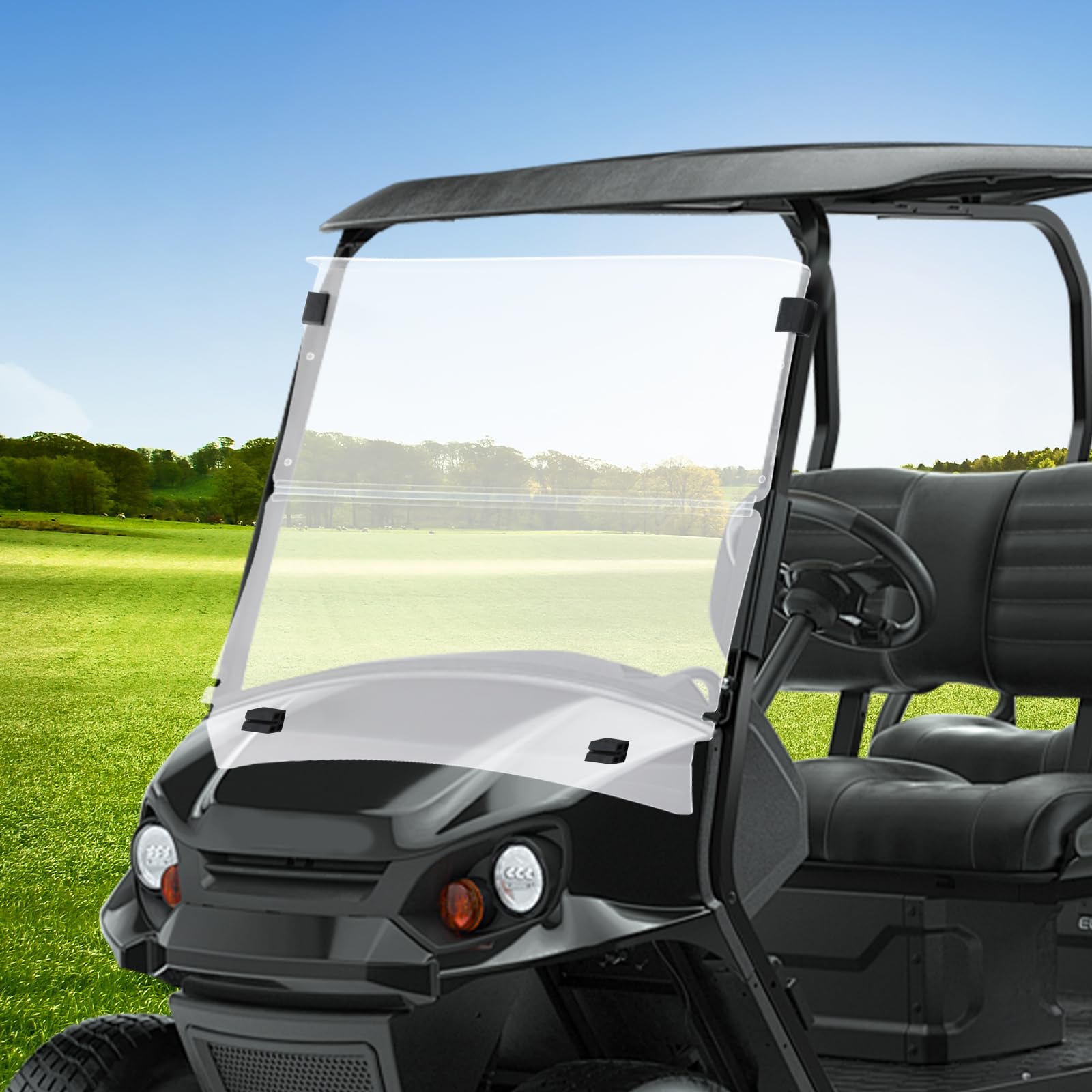 Golf Gearpro Faltbare Windschutzscheibe für Golfcart EZGO TXT ab 2014 Robustes Acrylglas, langlebig und Stoßfest, Temperaturbeständig von -30 bis +70°C, Ersatzteil für Golfwagen Golfspieler