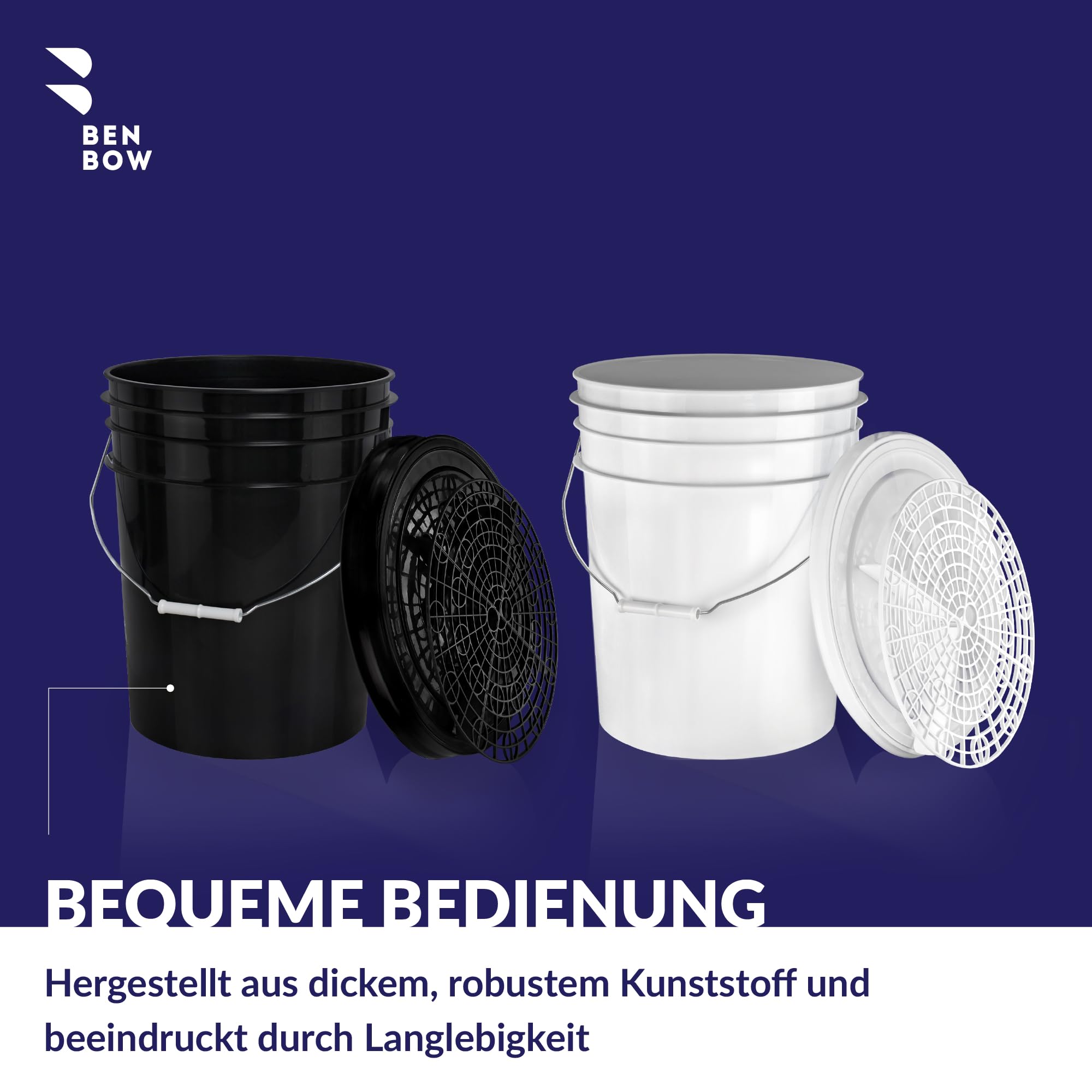 BenBow kit de Lavage Auto : 2 seaux de 20 litres avec 2 grilles de Lavage filtrantes et 2 couvercles de Seau - idéal pour Un Nettoyage Efficace et sans Rayures - de Lavage à Deux seaux