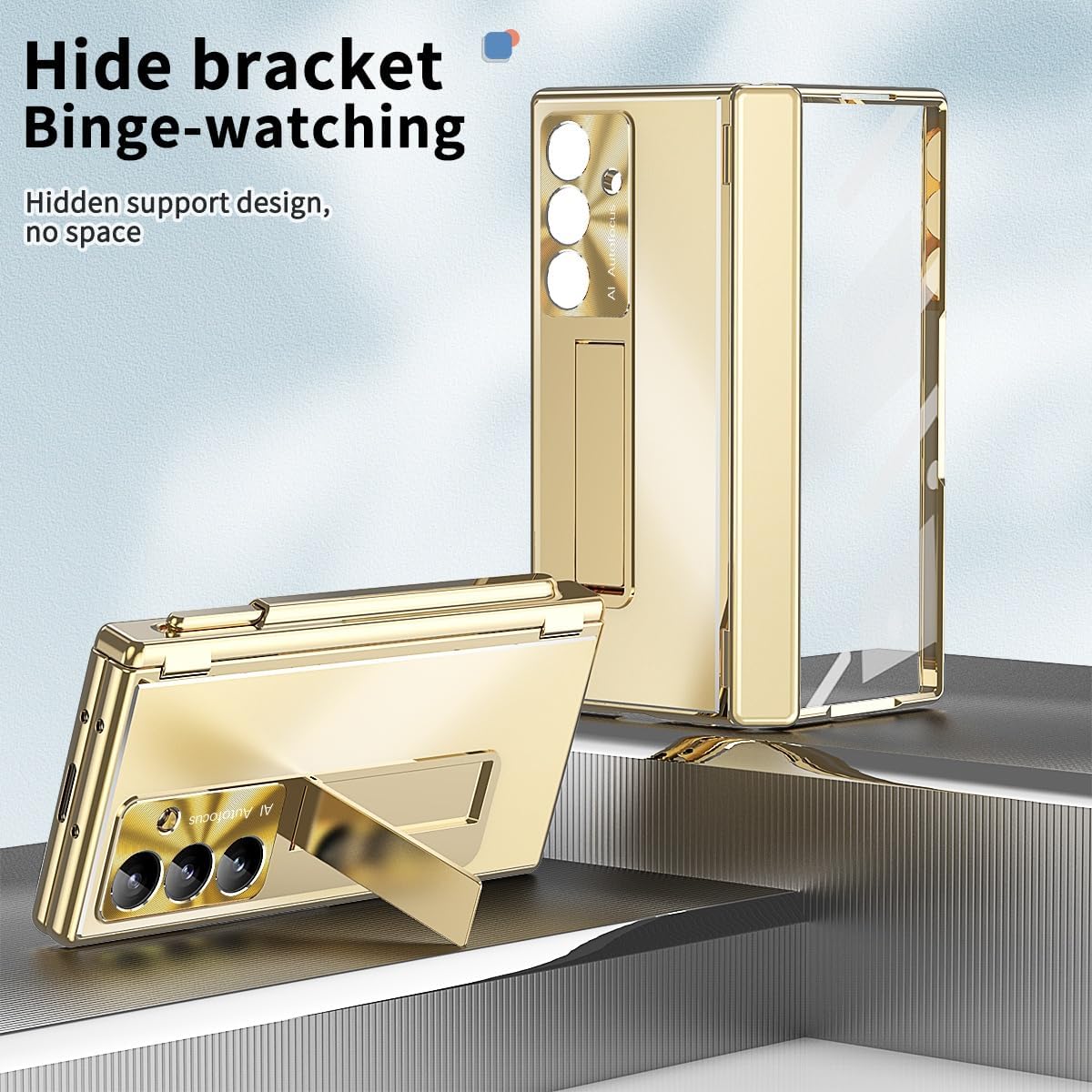 for Samsung Galaxy Z Fold 7 6 5 4 3 5G Case Aluminum Alloy Metal, Kickstand with 2 Hinges, A Pen,Glass Screen Protector, Camera Protect, Men Women Heavy Duty Case (Z Fold 6,Gold)