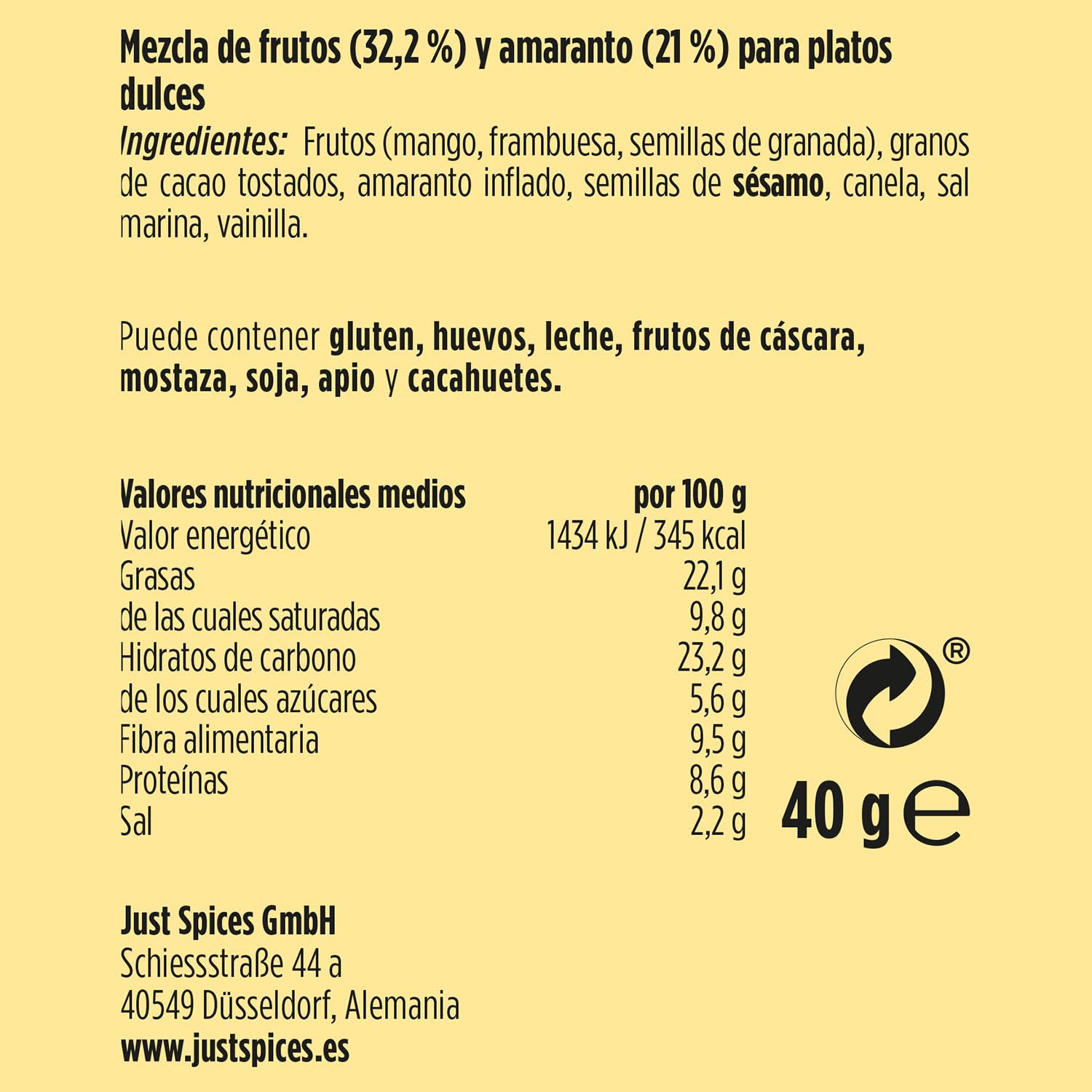 Just Spices Bowl Topping Dulce, 40 g