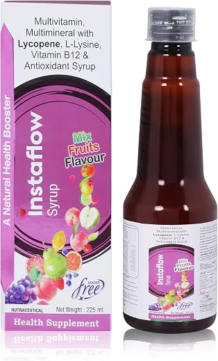 Maandev Lifecare Instaflow Sugar-Free Multivitamin Syrup | With Vitamin B12, Lycopene &amp; L-Lysine | Mixed Fruit Flavour | B...