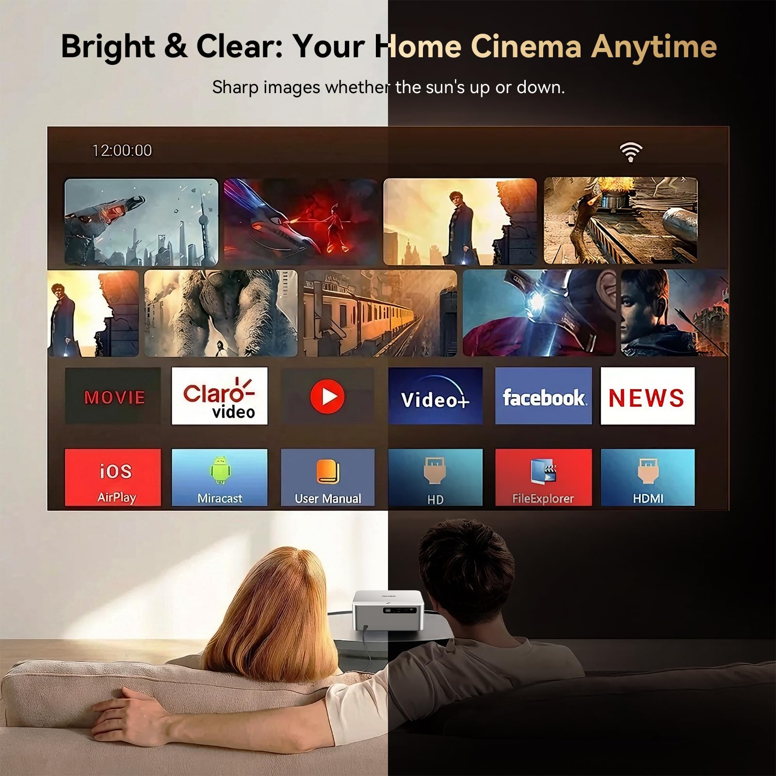【Official Licensed Google TV】4K Projector with WiFi 6 and Bluetooth, Smart Movie Projector with Auto Focus/HiFi Sound, 200" Display Home Theater, Proyector Compatible with Phone&PC, Indoor&Outdoor Use