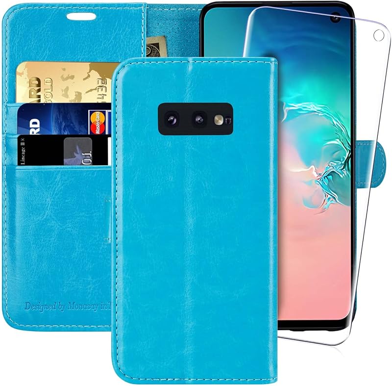 Wallet Case Compatible for Galaxy s10e, 5.8 inch, [Screen Protector Included][RFID Blocking] Flip Folio Leather Cell Phone Cover with Credit Card Holder, Light Blue