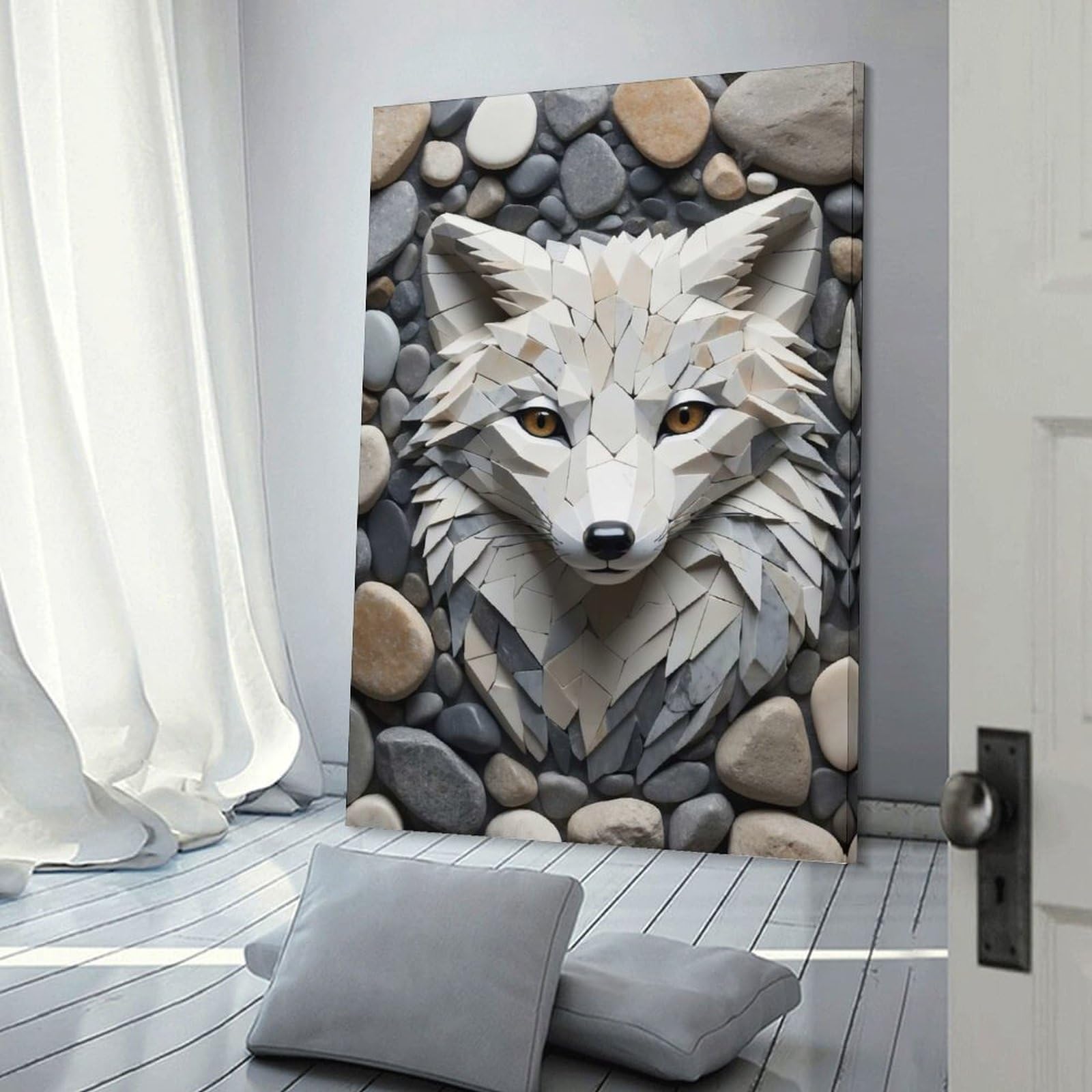 Junmoney Wall Decor Canvas Print Stone Fox Mosaic, 20x30inch(50x75cm), for Bedroom Walls, Guest Spaces Or Lounges, An Easy Wall Refresh for Bedrooms