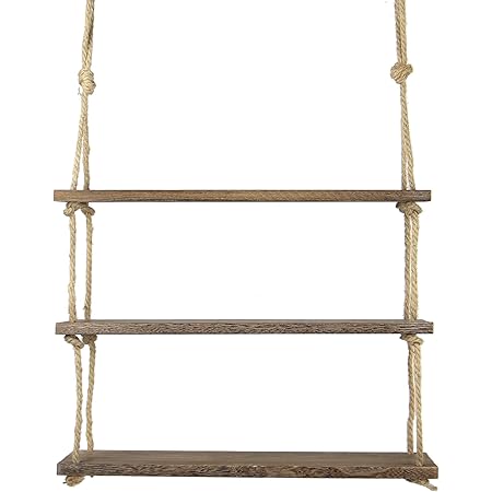 Hängendes Holzregal | Wandregal mit Seil | Boho Chic Regal |Regal Mit