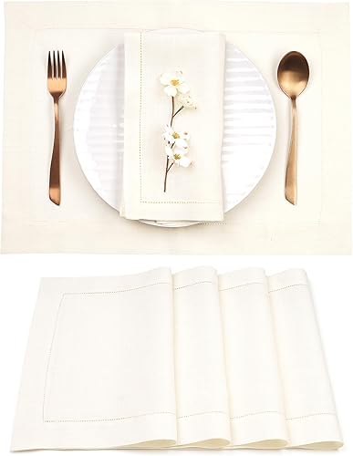 Miniatura 26 de D'Moksha Homes Juego de 4 manteles individuales de lino natural claro con vainica, 100 % lino puro, de 14 x 19 pulgadas, manteles individuales 08 -