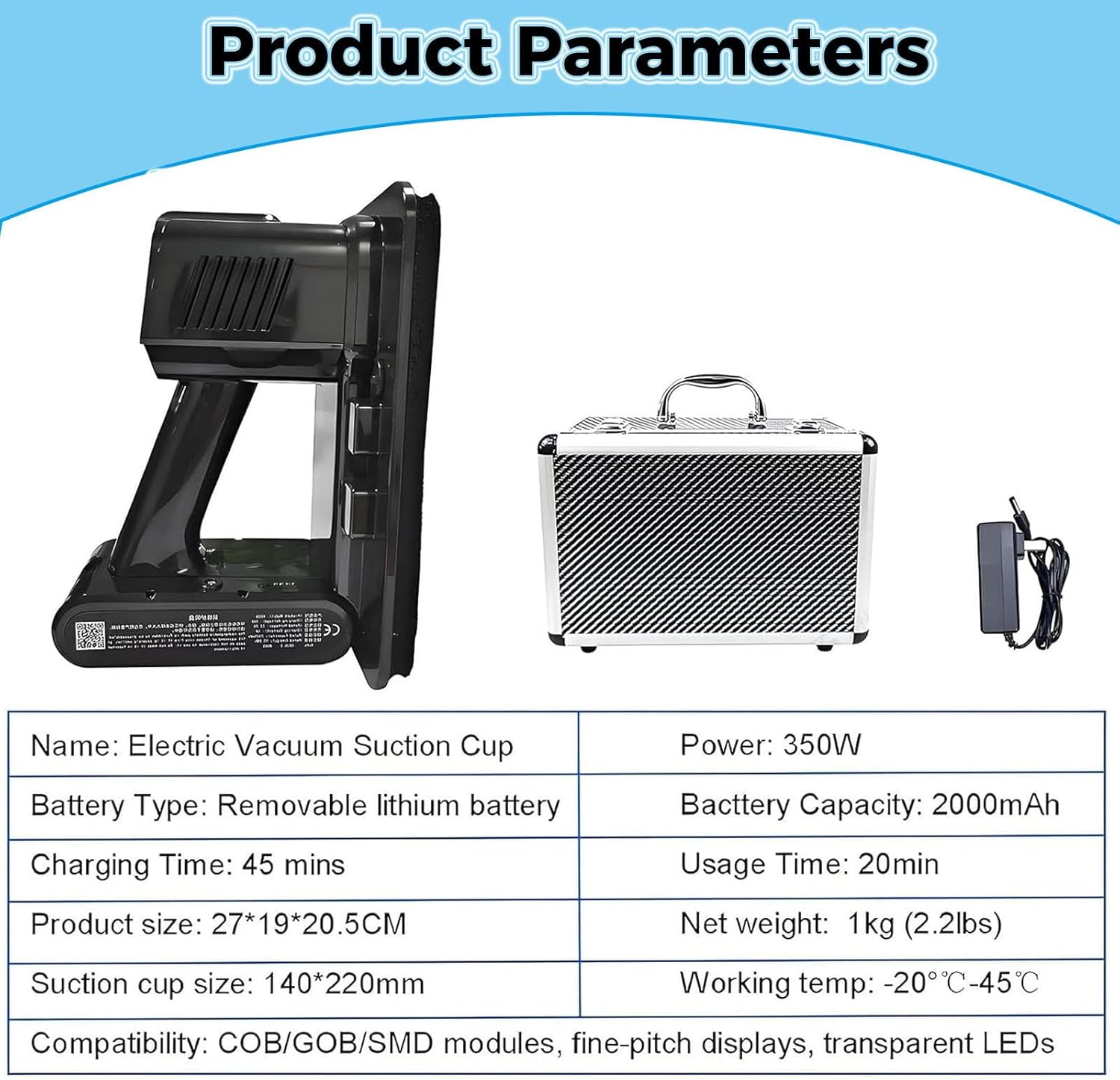 Electric Vacuum Suction Cup LED, with Aviation Box Vacuum Lifter, 66LB Capacity,No Damage to The Module for LED Display, Curved Screen, Floor Tile Screen, COB/GOB