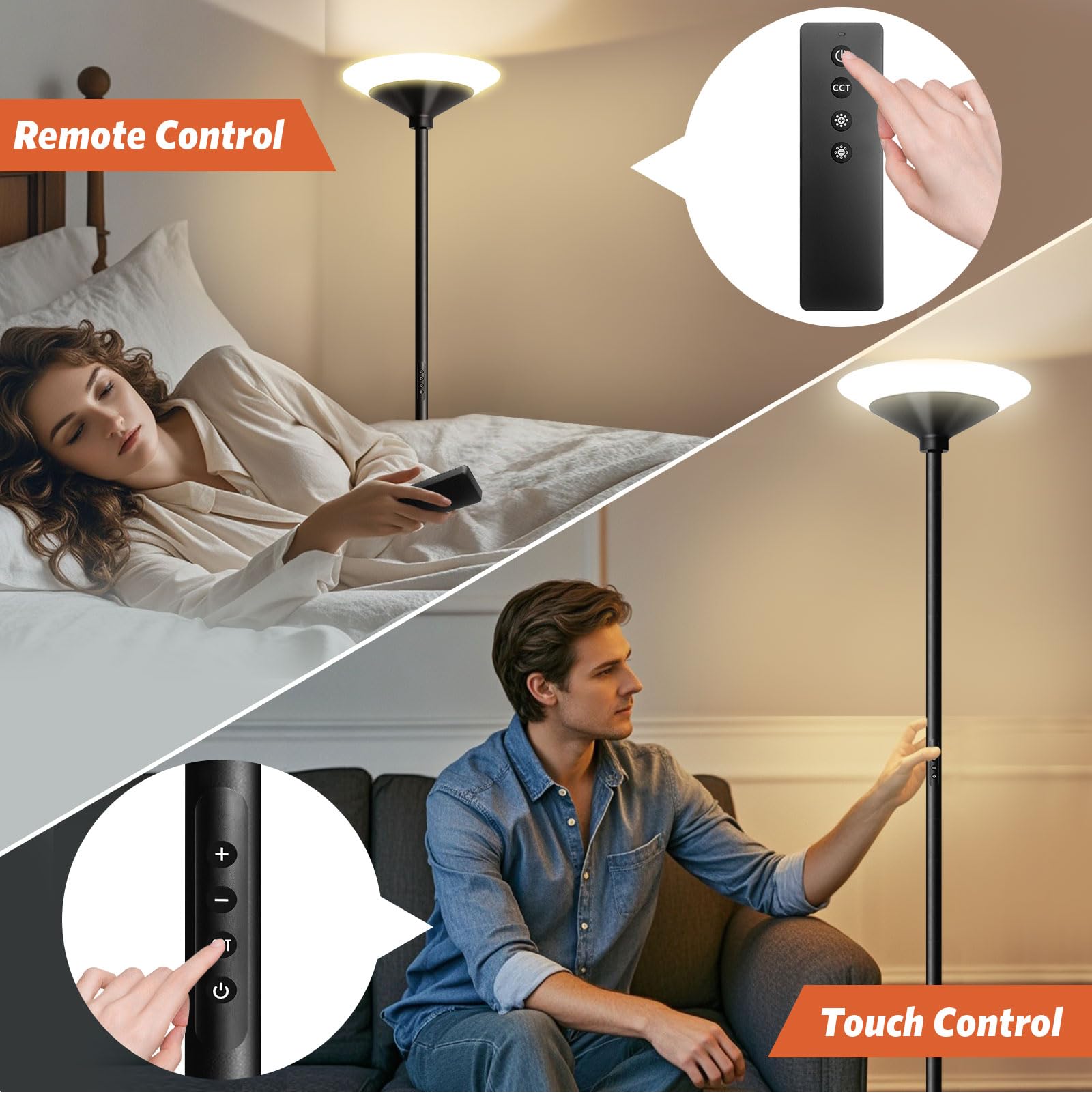 BBHome Piantana Lampada da Terra Dimmerabile, Lampada da Terra 27W LED con Telecomando e Touch, 3000K-6500K Moderna Lampada per Soggiorno, Camera da Letto, Ufficio, Nero