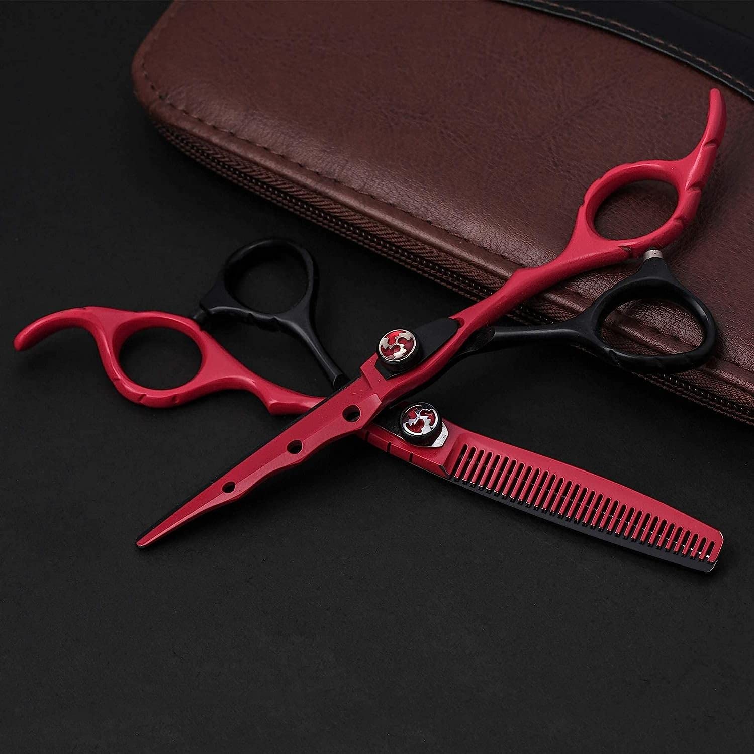 Forbici per Capelli Forbici da Parrucchiere Professionali per Parrucchieri, Forbici per Parrucchieri Sicurezza per Bambini Forbici per Taglio di Capelli per Adulti,Rosso,Set da 6.0 Pollici