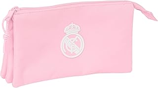 Safta Real Madrid Femenino - Portatodo Triple, Estuche Infantil, Estuche Niño, Ideal para Niños en Edad Escolar, Cómodo y Versátil, Calidad y Resistencia, 22x3x12 cm, Color Rosa