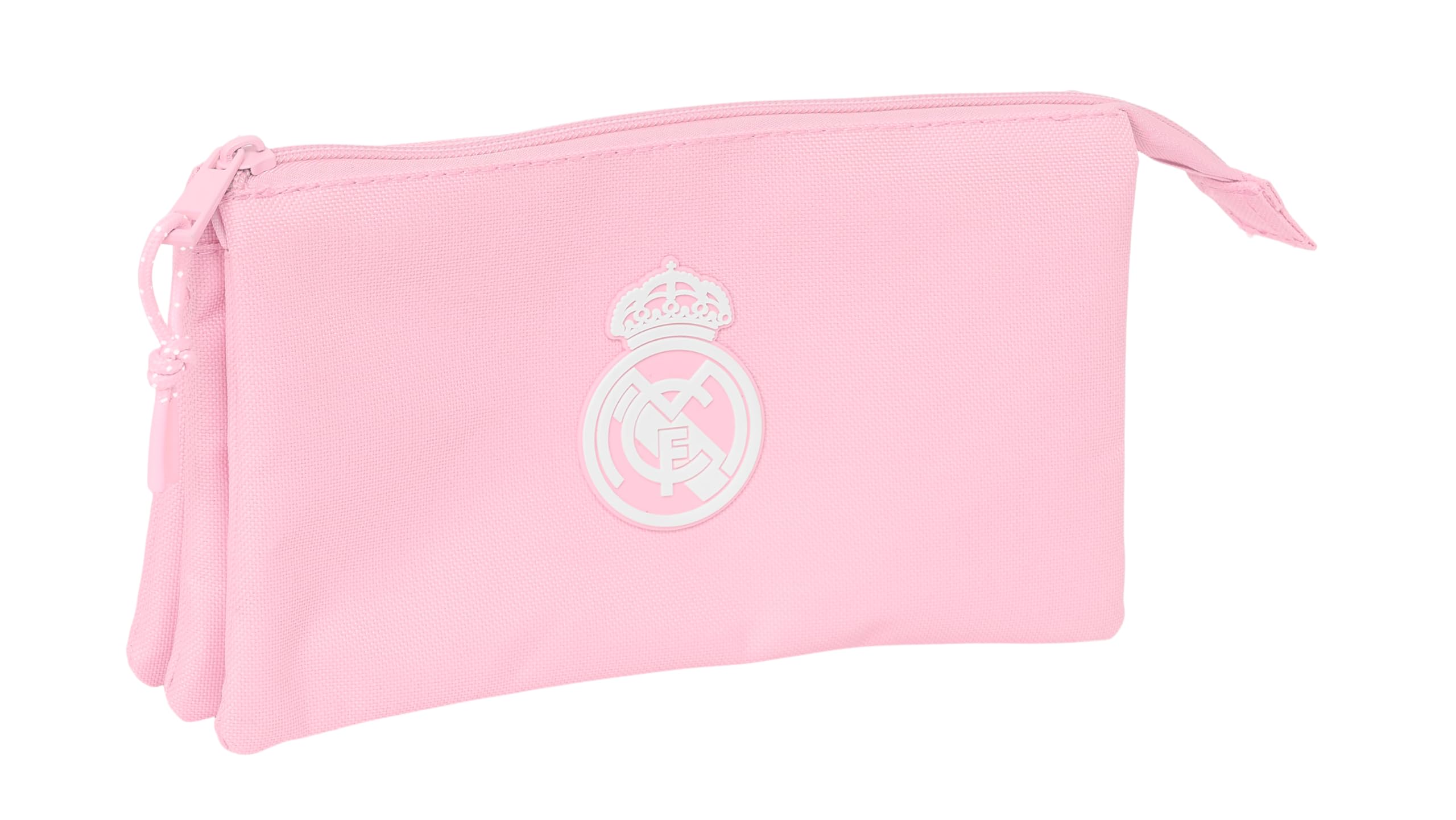 Safta Real Madrid Femenino - Portatodo Triple, Estuche Infantil, Estuche Niño, Ideal para Niños en Edad Escolar, Cómodo y Versátil, Calidad y Resistencia, 22x3x12 cm, Color Rosa