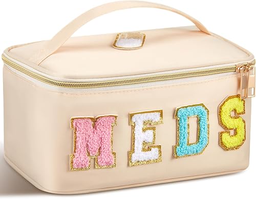 Miniatura 19 de Geetery Bolsa de Maquillaje Transparente de Chenilla con Letras, Bolsa para Medicamentos, Estuches de Viaje Preppy con Parche y Cremallera, Estuche