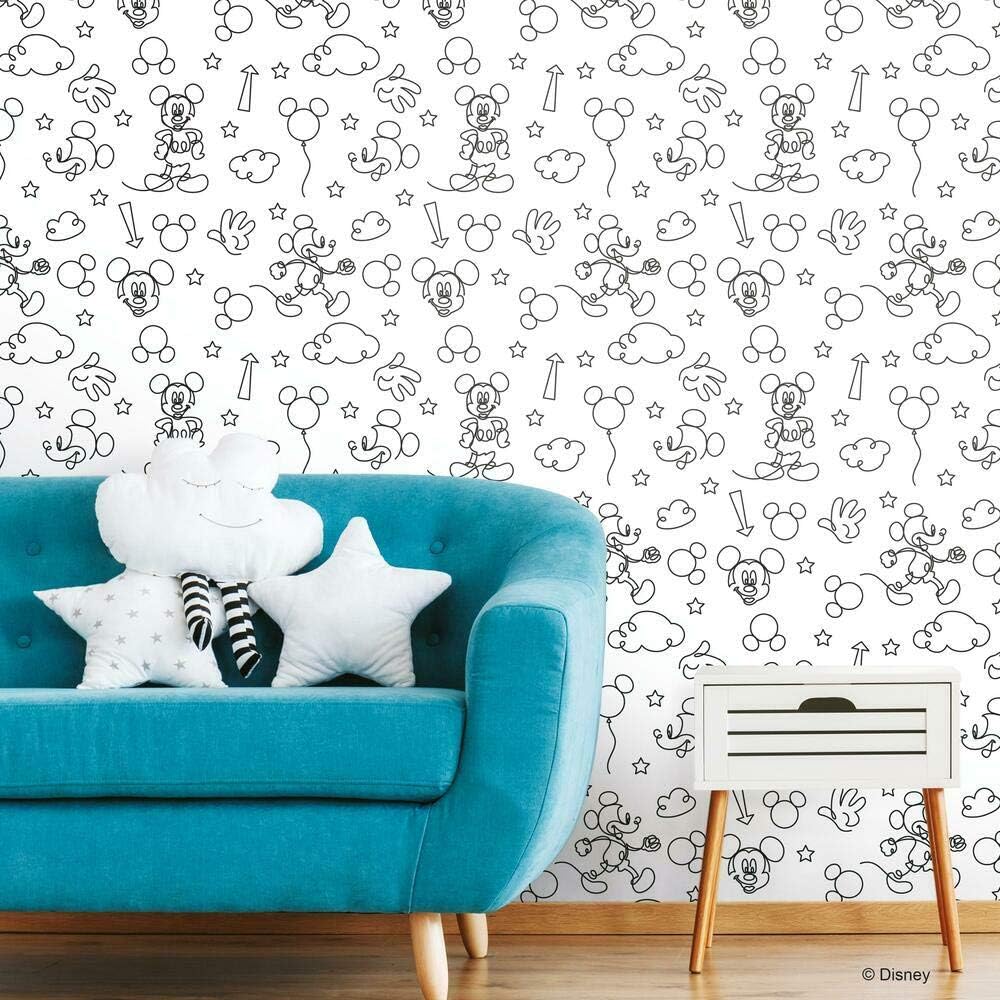 Disney Mickey Mouse Line Art Black Peel & Stick Wallpaper by RoomMates, RMK11775RL