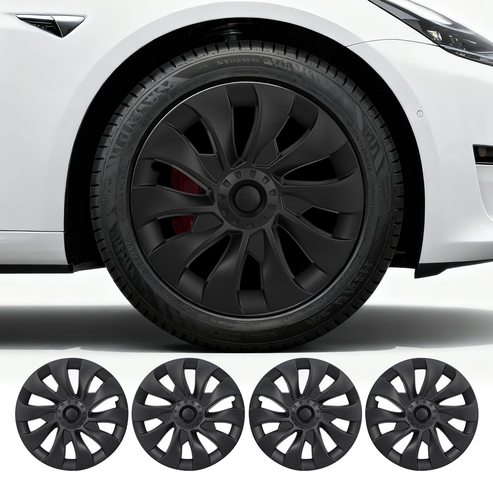 Wheel Covers for Tesla Model 3 18 inch Hubcaps 2017-2023 Hubcaps 4 Pcs Compatible with Tesla Molde 3 Rim Protector Replacement Wheel Cover Exterior Accessories,Matte Black