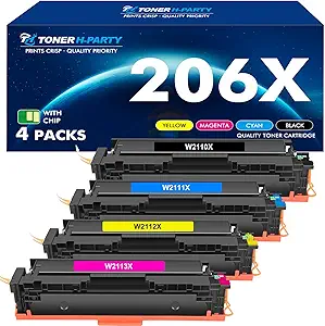 206X 206A Toner Cartridges 4 Pack High Yield M283fdw N283cdw Set Compatible Replacement for HP 206X 206A Color Laserjet Pro MFP M283cdw M255dw M283 Printer Ink (with Chip, Black Cyan Yellow Magenta)