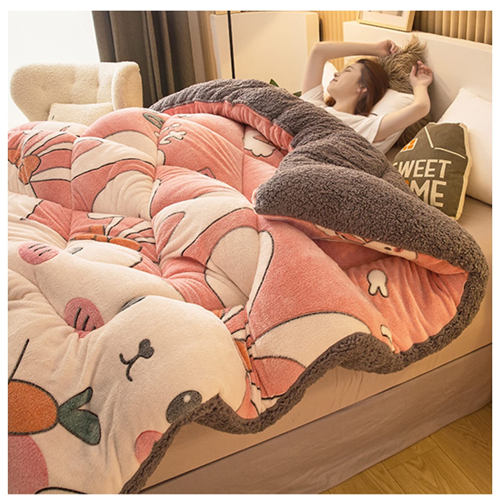 YRRA Fluffy comforter, thick winter blanket, lamb cashmere winter blanket, soft and warm bed duvet, bedding for autumn and winter bedding, N, 220 x 240 cm (5 kg)