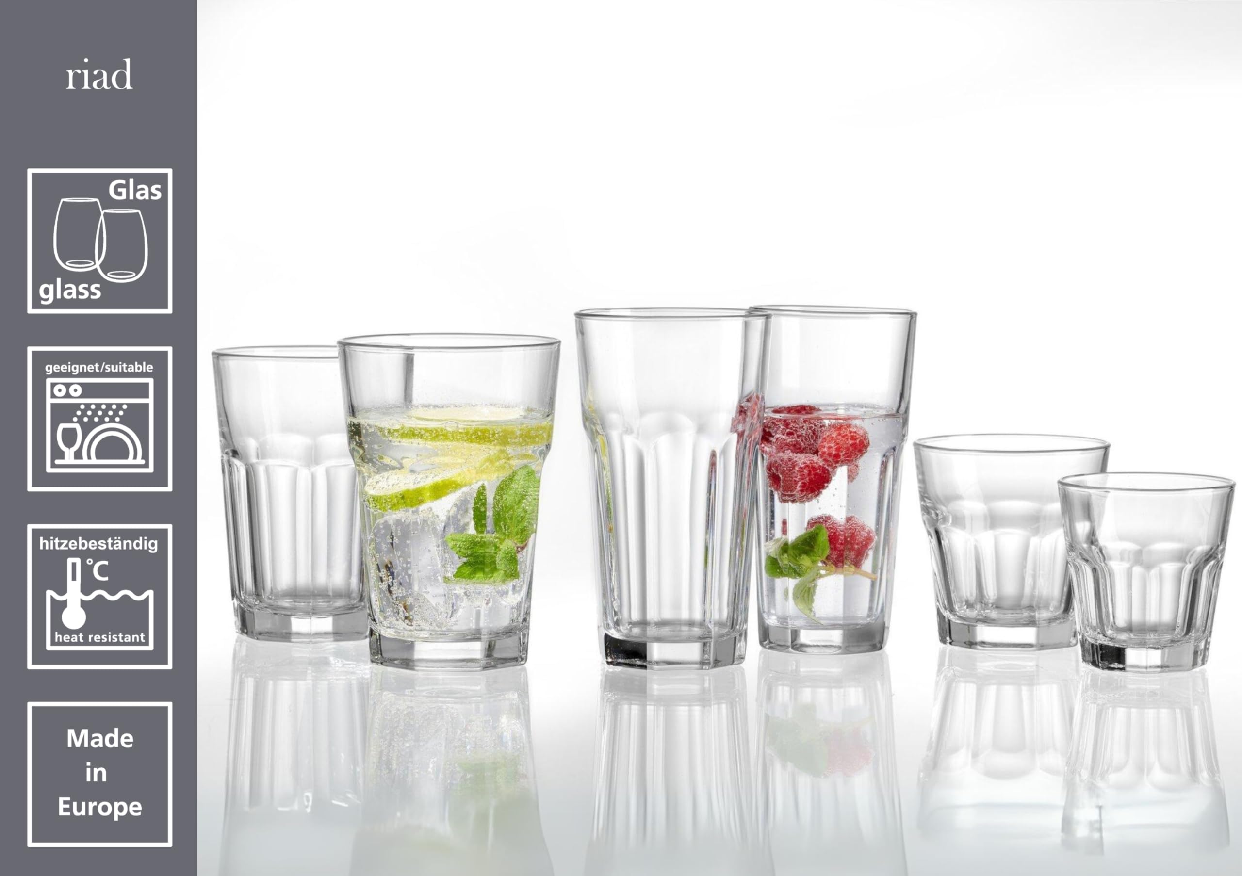 Ritzenhoff & Breker Riad Longdrinkgläser XL 30er Set, 410 ml, Robuste Becher für Heiß- und Kaltgetränke, Spülmaschinenfest & Stapelbar, Glas, Klar