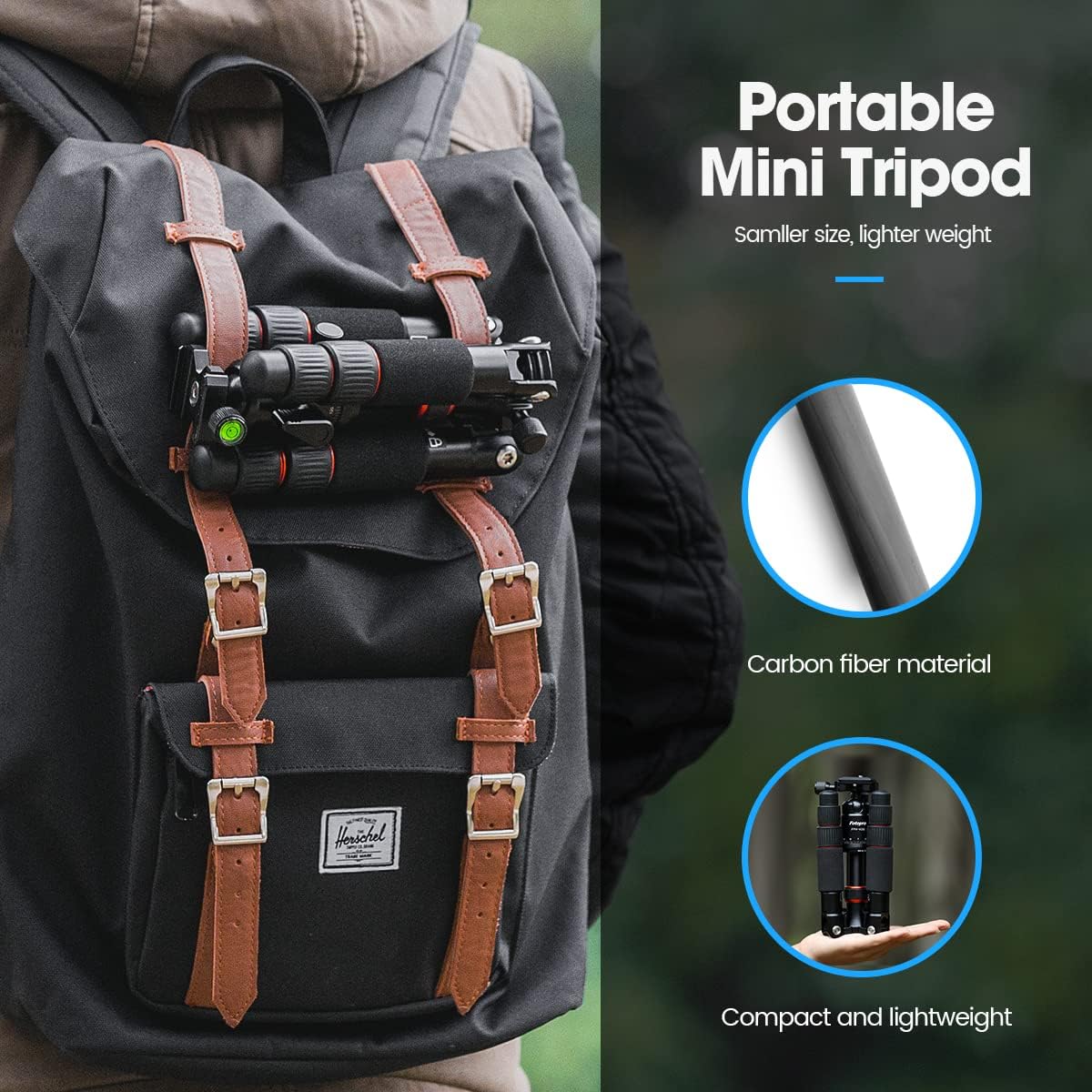 Treppiede Mini In Fibra Di Carbonio Fotopro - Pieghevole, Leggero, Testa A Sfera 360°, Per Reflex E Smartphone, Altezza Max 87 Cm