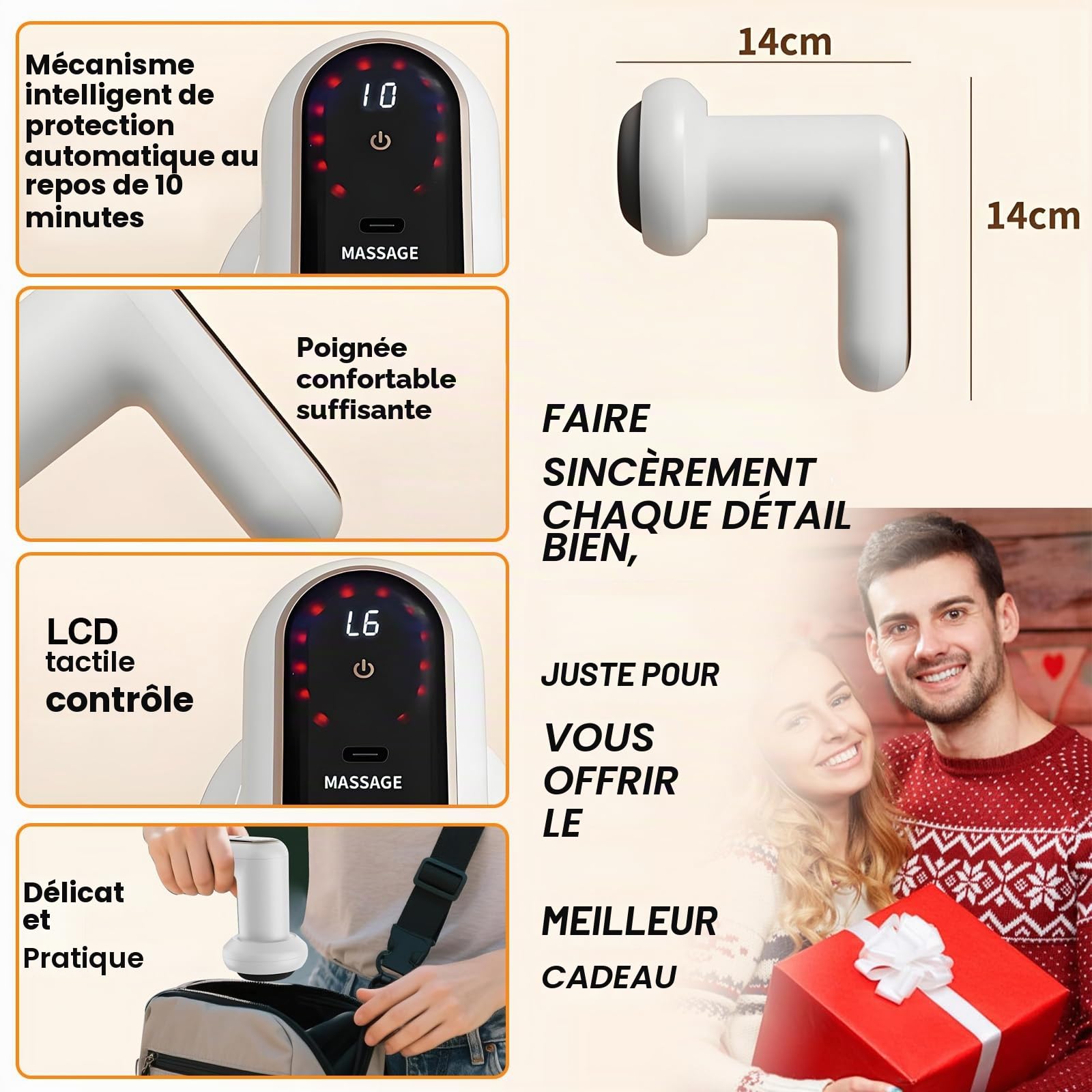 Appareil de Masseur Anti Cellulite avec 6 Niveaux Réglables et 3 Modes de Travail, Drainage Lymphatique Électrique avec 5 Têtes de Massage et 1 Coussin de Tête