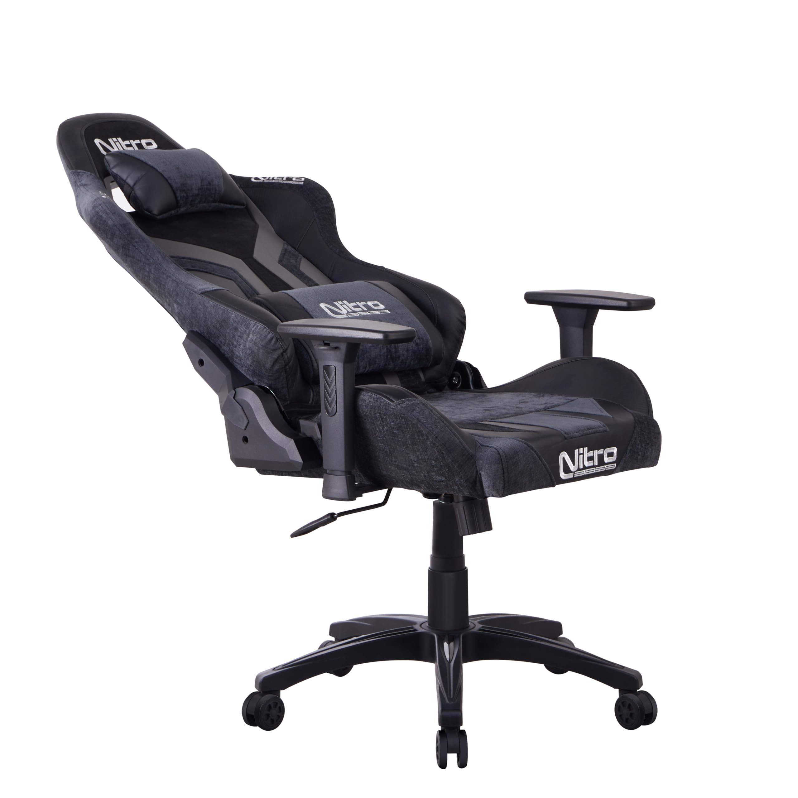 Brigros Nitro - Sedia Gaming In Tessuto Scamosciato E Similpelle Reclinabile 155° Con Cuscino Lombare E Cervicale, Sedia Da Gaming Ergonomica Con Braccioli 3D Regolabili Modello Flyco (Grigio/Nera)