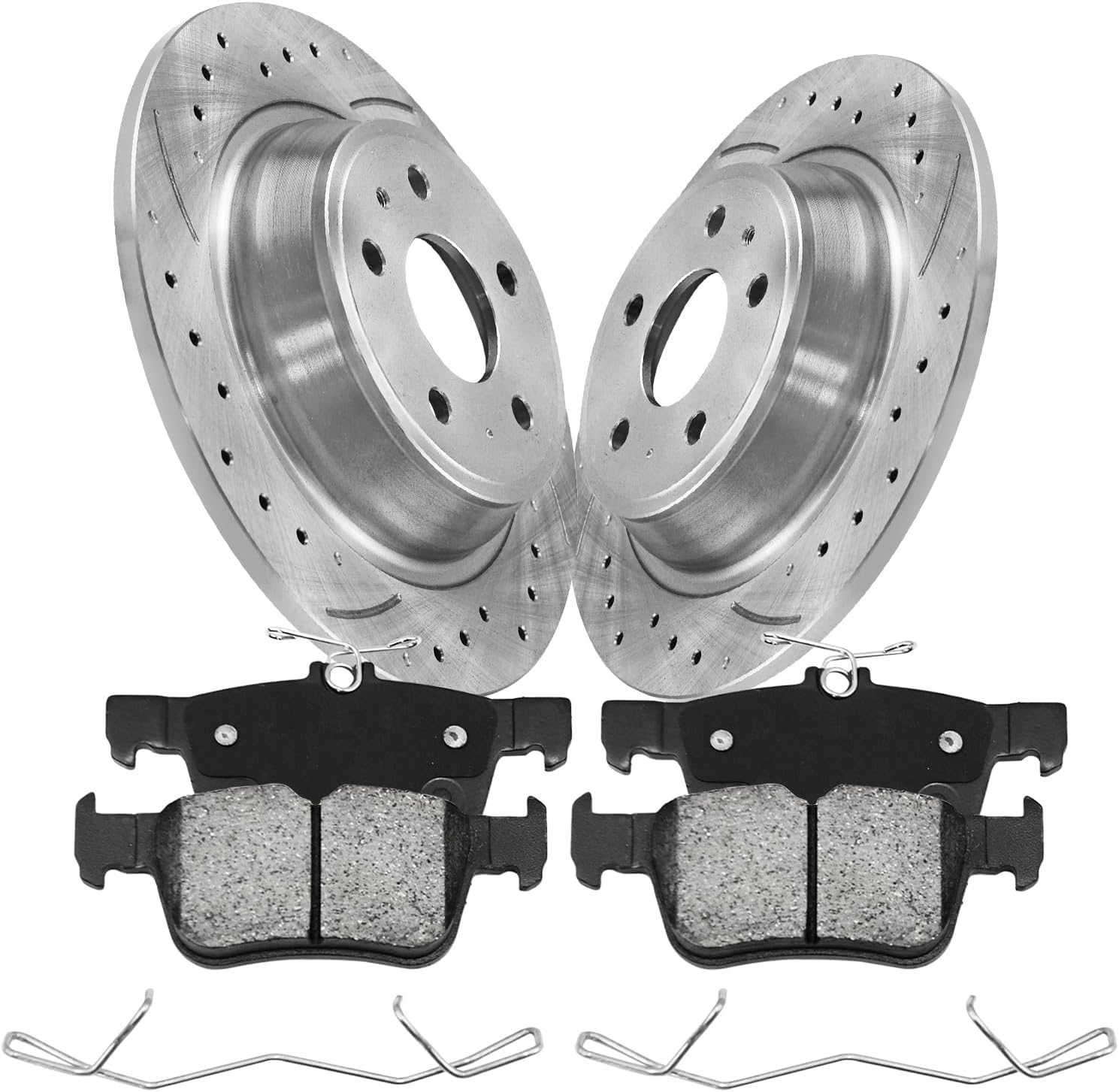 Anpulsero Brake Pads and Rotors Kit Rear Compatible with 2013-2020 Ford Fusion, 2013-2016 Lincoln MKZ 11.9in(301.8mm) Solid Drilled Slotted Rotors & Ceramic Brake Pads for 54194 & D1665-8893