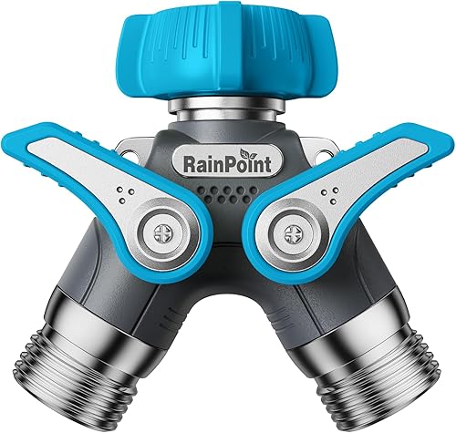 Miniatura 10 de RAINPOINT Divisor de manguera de jardín, divisor de espiga en Y de manguera de agua resistente de 2 vías con válvulas de cierre, divisor de grifo