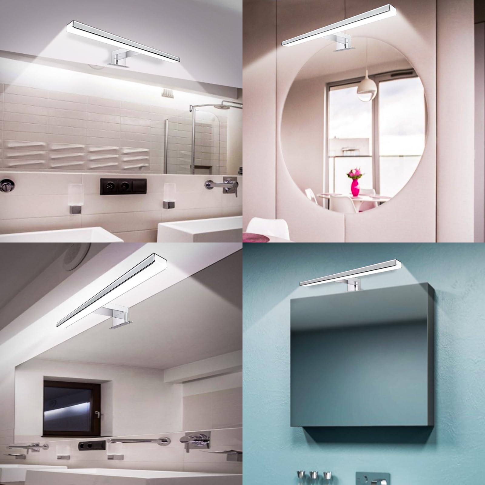 Karrong Lampada da specchio da bagno, 40 cm, con interruttore, telecomando, dimmerabile, 3000 K, bianco caldo, 4000 K, bianco naturale, 6000 K, IP44, impermeabile, per bagno, alluminio, 1200 lm, 12 W,