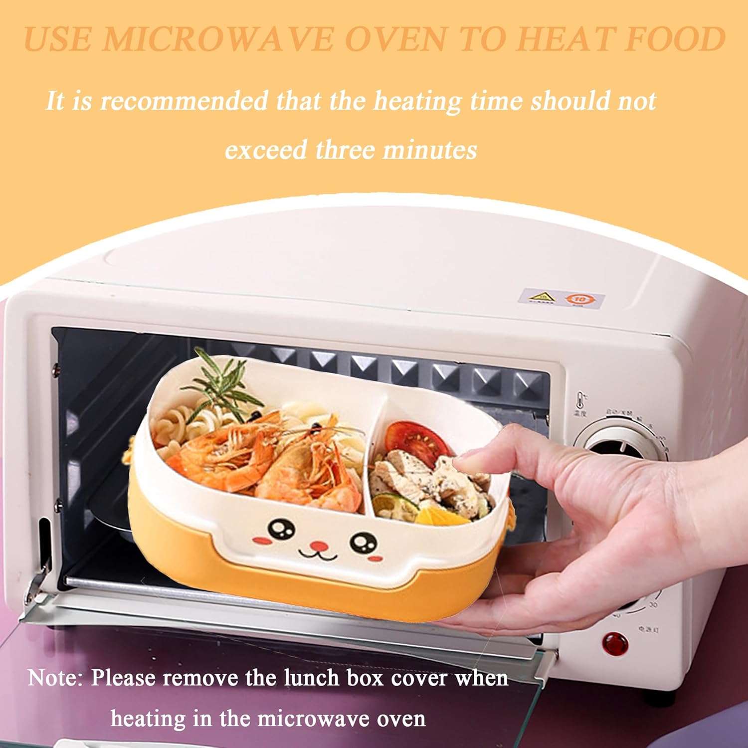 Cute Bento Box, with Cutlery Set Portable Lunch Box, 700ML Leak-proof 2 Compartment Lunch Container, Reusable Snack Box, Microwave/Dishwasher/Freezer Safe, BPA Free, Snack Container (Orange) - Image 4