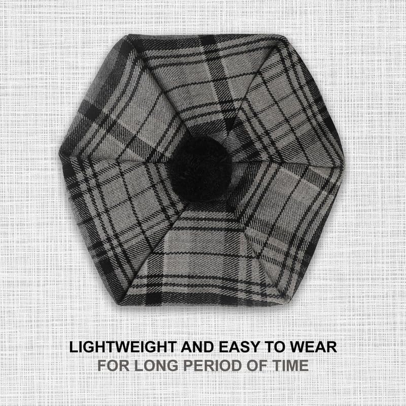 Image of Scottish Tam O' Shanter Hat Tartan Bonnet Pom Pom Wool Flat Cap One Size