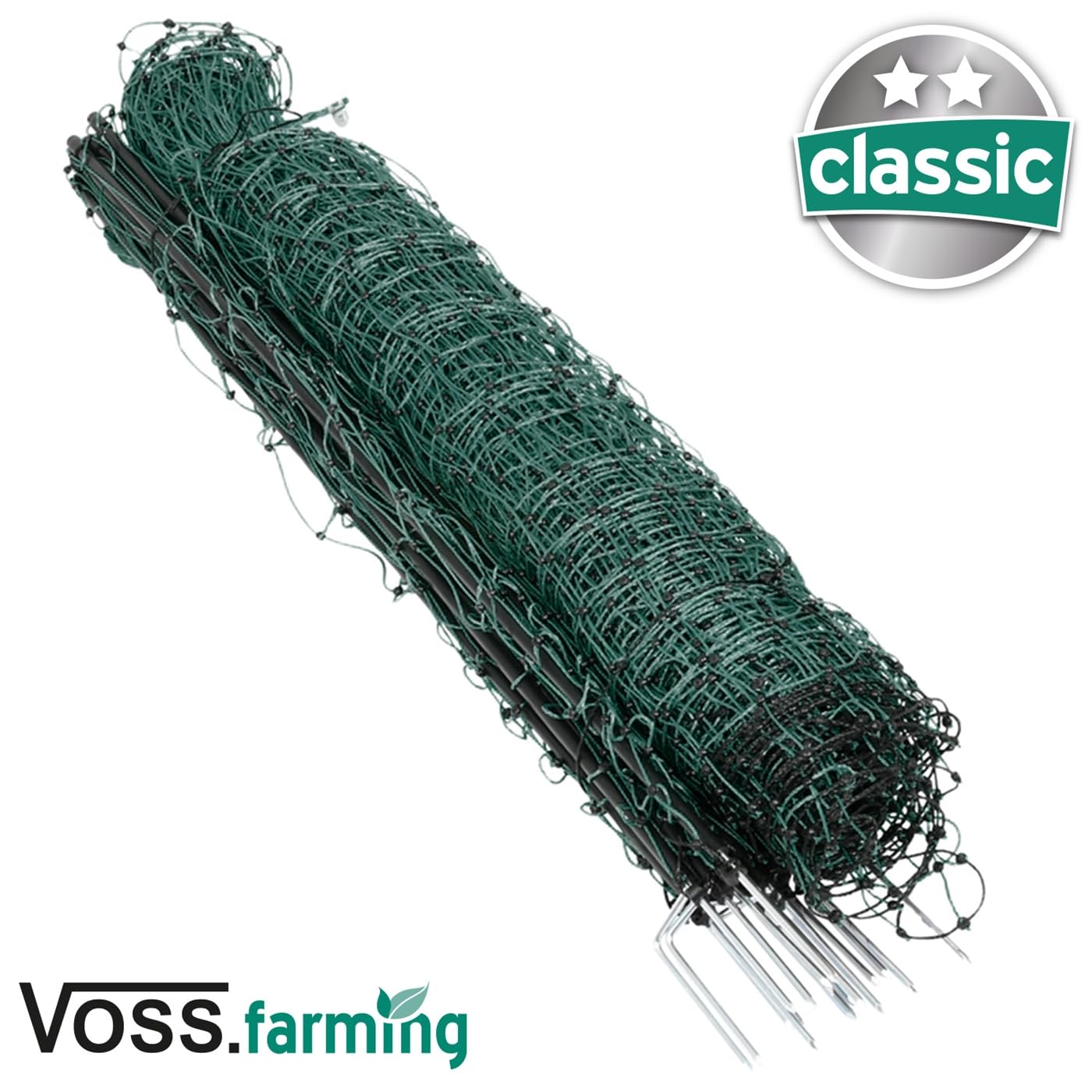 VOSS.farming Malla eléctrica para gallinas “farmNET”, Rollo de 25m de Longitud y 112cm de Altura, 9 Postes con Punta Doble y Kit de reparación