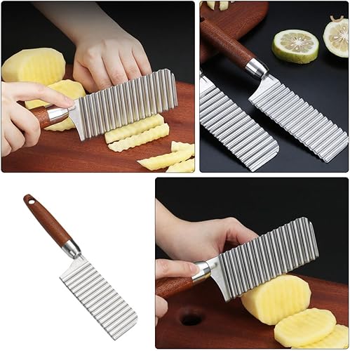 Miniatura 4 de Stainless Steel Crinkle Potato Cutter Wavy Blade French Fry Chopper Kitchen Gadget for Veggies Carrots and Waffle Fries Easy Slicing Design