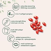 Vista 3 de Micro Ingredients Cápsulas blandas de luteína y zeaxantina de 20 mg, 400 unidades, con astaxantina, omega-3 y fosfolípidos, vitaminas para la salud