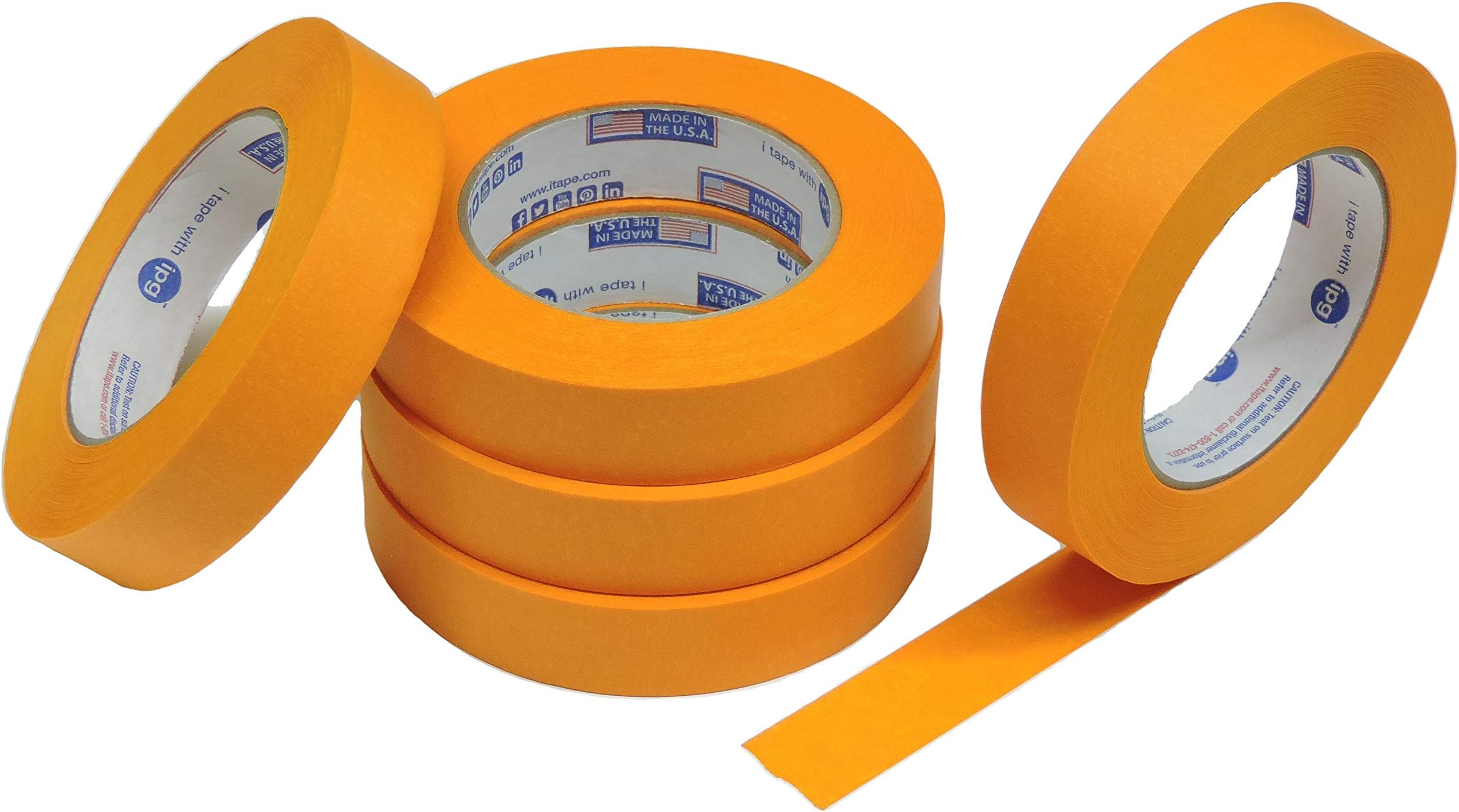 5pk IPG 1" in x 60yd Orange Painters Masking Tape All Industry Pro Grade Extra Sticky Painting Tape PG505 Clean Release