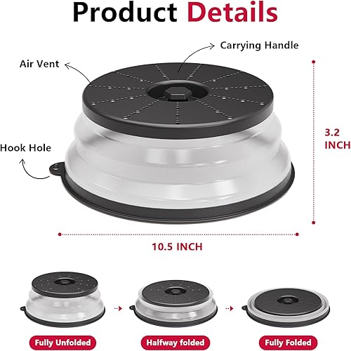 Miniatura 6 de WVM Cubierta para salpicaduras de microondas ventilada para alimentos con agujero de gancho, protector de salpicaduras y colador de cocina para