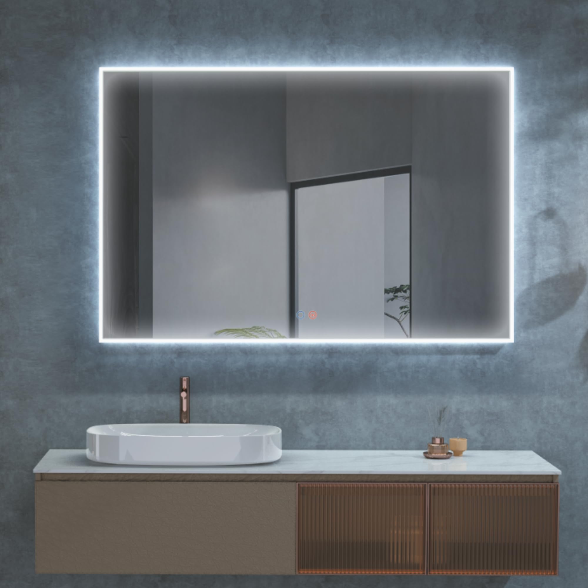 LEDIMEX - Espejo Baño con Luz LED y Antivaho 100x80cm | Espejo Cuarto de Baño con Luz Frontal (Cálida, Neutra y Fría) y Sensor ON/Off | Mirror Rectangular de Pared con Marco Acrílico para Mueble