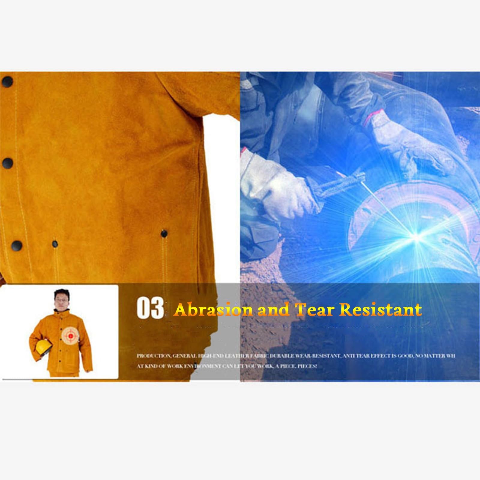 Traje De Serraje para Soldadura Tig Ropa De Protección De Cuero De Vaca Dividido De Alta Resistencia Ropa De Arco Eléctrico Monos De Soldadura De Taller(XL)