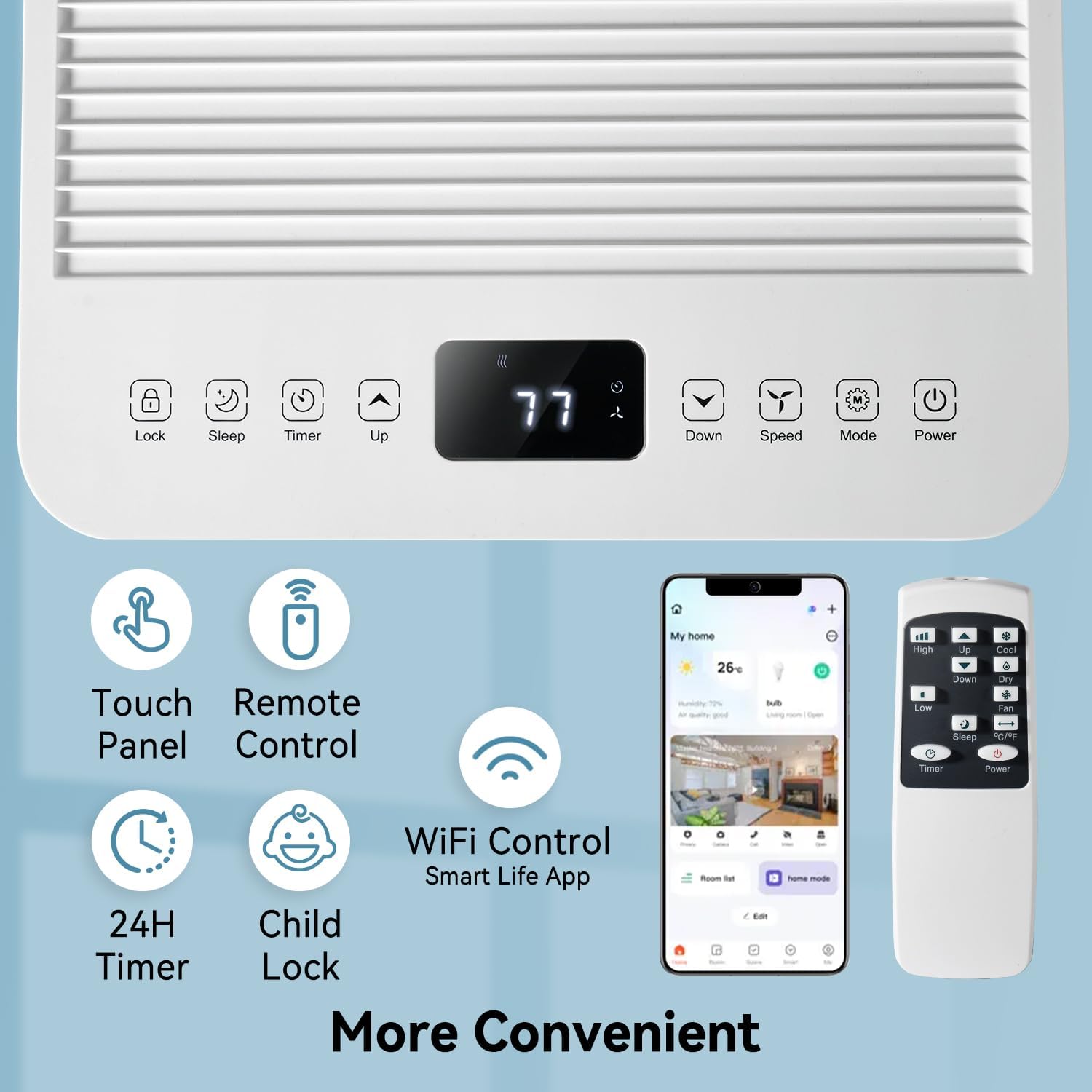 Aoxun 10000 BTU Portable Air Conditioner control options