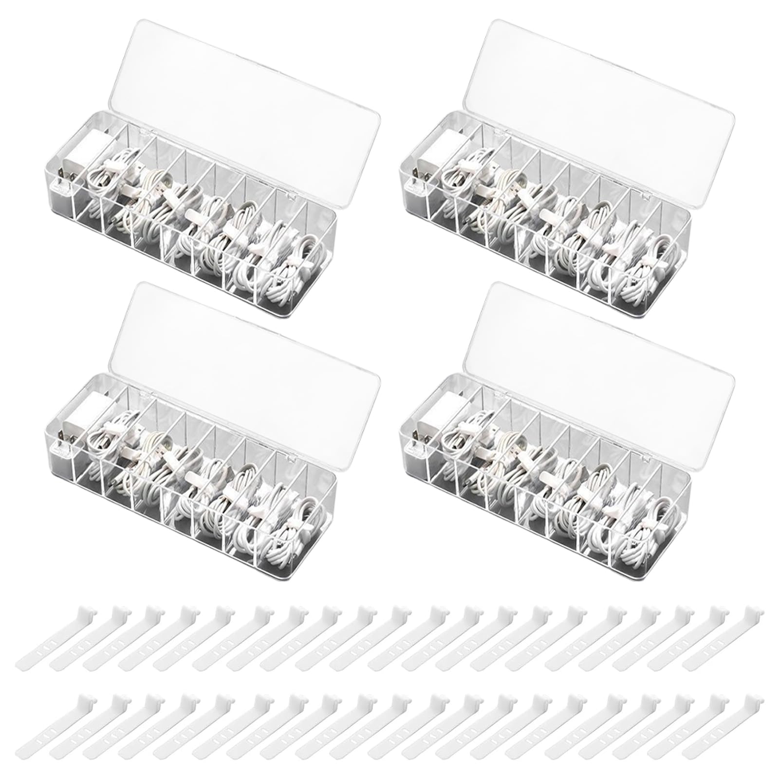 Kabel-Organizer-Box mit 40 Kabelbindern, Kabel-Aufbewahrungsbox, Elektronik-Kabel-Organizer-Box, Kabel-Aufbewahrungsbox für Zuhause, Büro, Handy-Ladegerät (transparent/2 Stück)