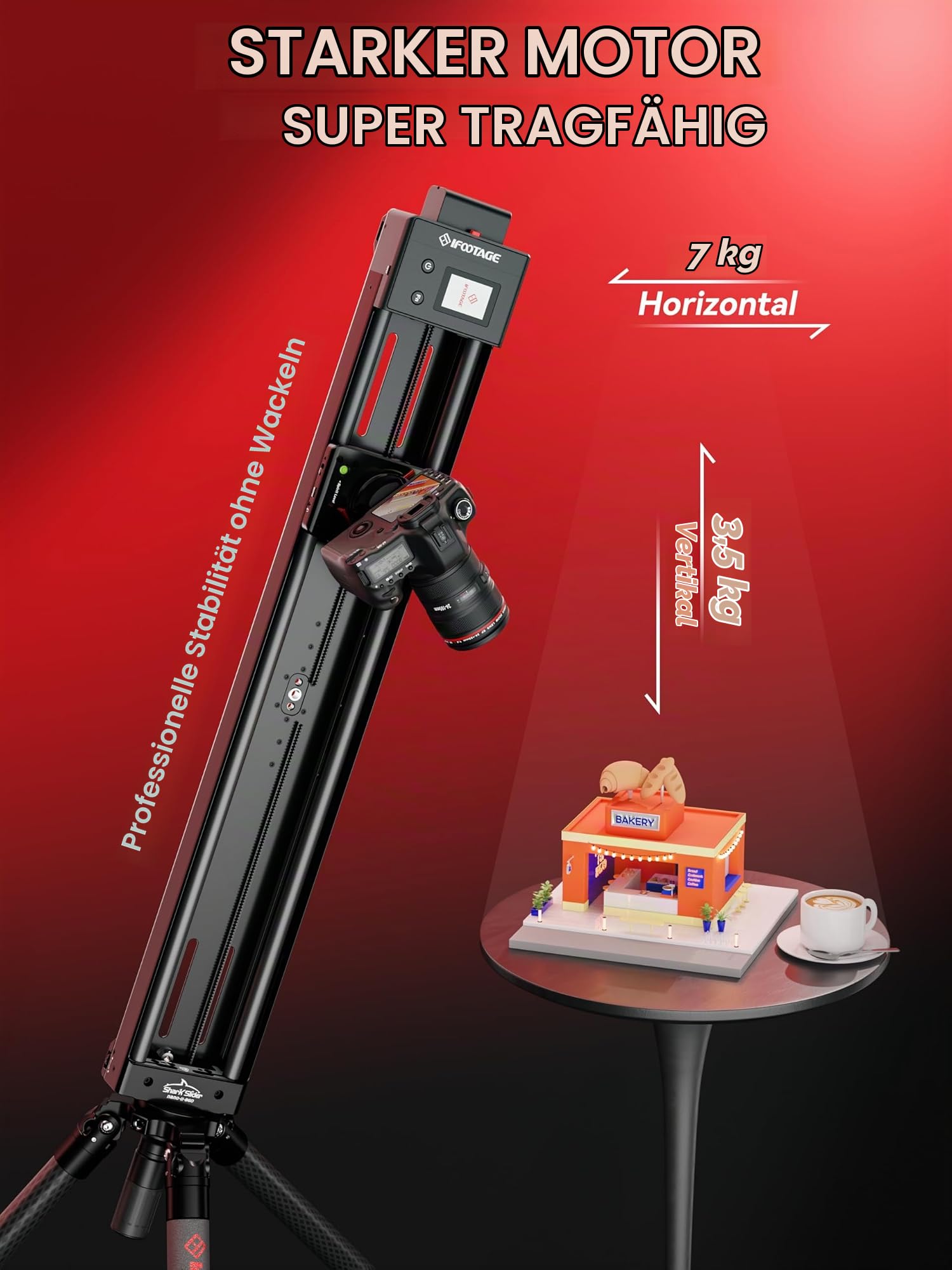 IFOOTAGE Shark Slider Nano II-860 (86cm) Motorisierter Kamera Slider,Mobile APP/IPS-Touchscreen-Steuerung,360°-Panoramaaufnahme, Extrem Leise