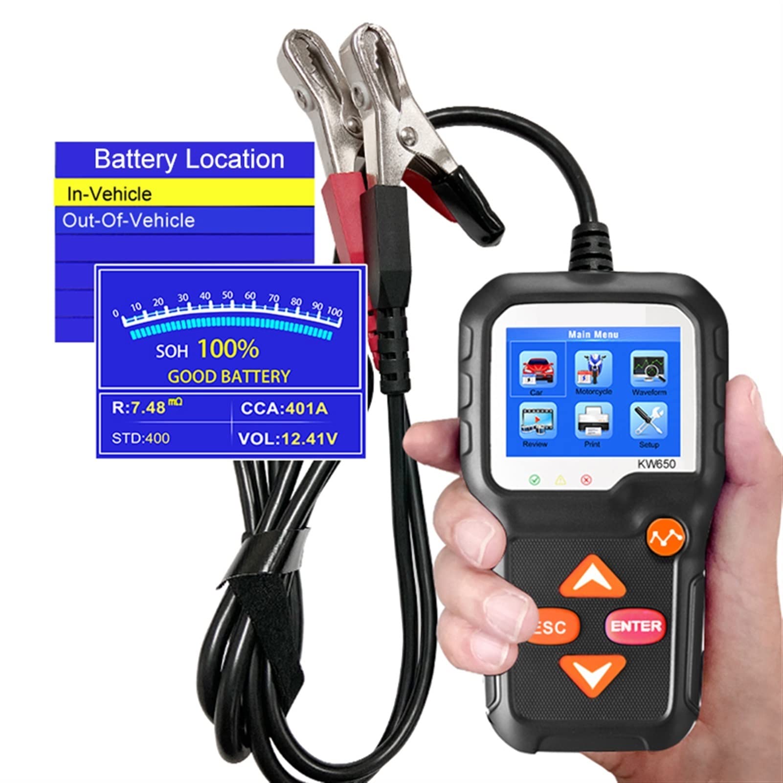 Tester Baterii, Kw650. Auto Motocykl Batalytester 1 2V 6V. Analizator systemu baterii 200 0cca. Ładowanie narzędzi do testowania korbowania dla samochodu