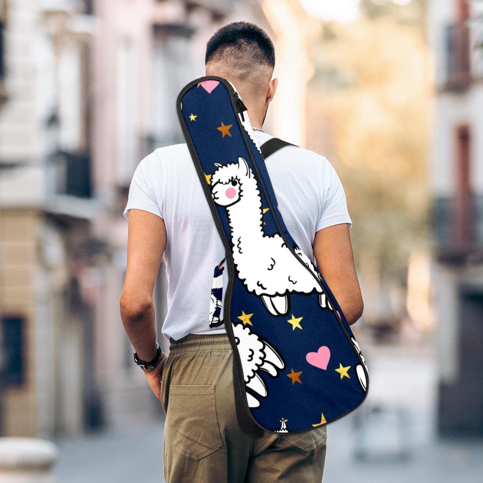 Housse pour ukulélé soprano en alpaga avec cœur et étoile - Sac rembourré pour ukulélé ténor - Pour adultes