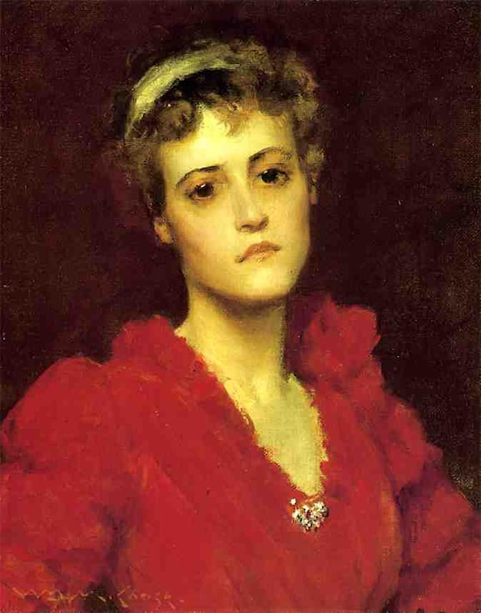 Artxlxxbn No Frame Famous Prints Artwork Pictures Poster Painting Art The Red Gown By William Merritt Artwork Landscape Pictures For Home Decor 60X90cm