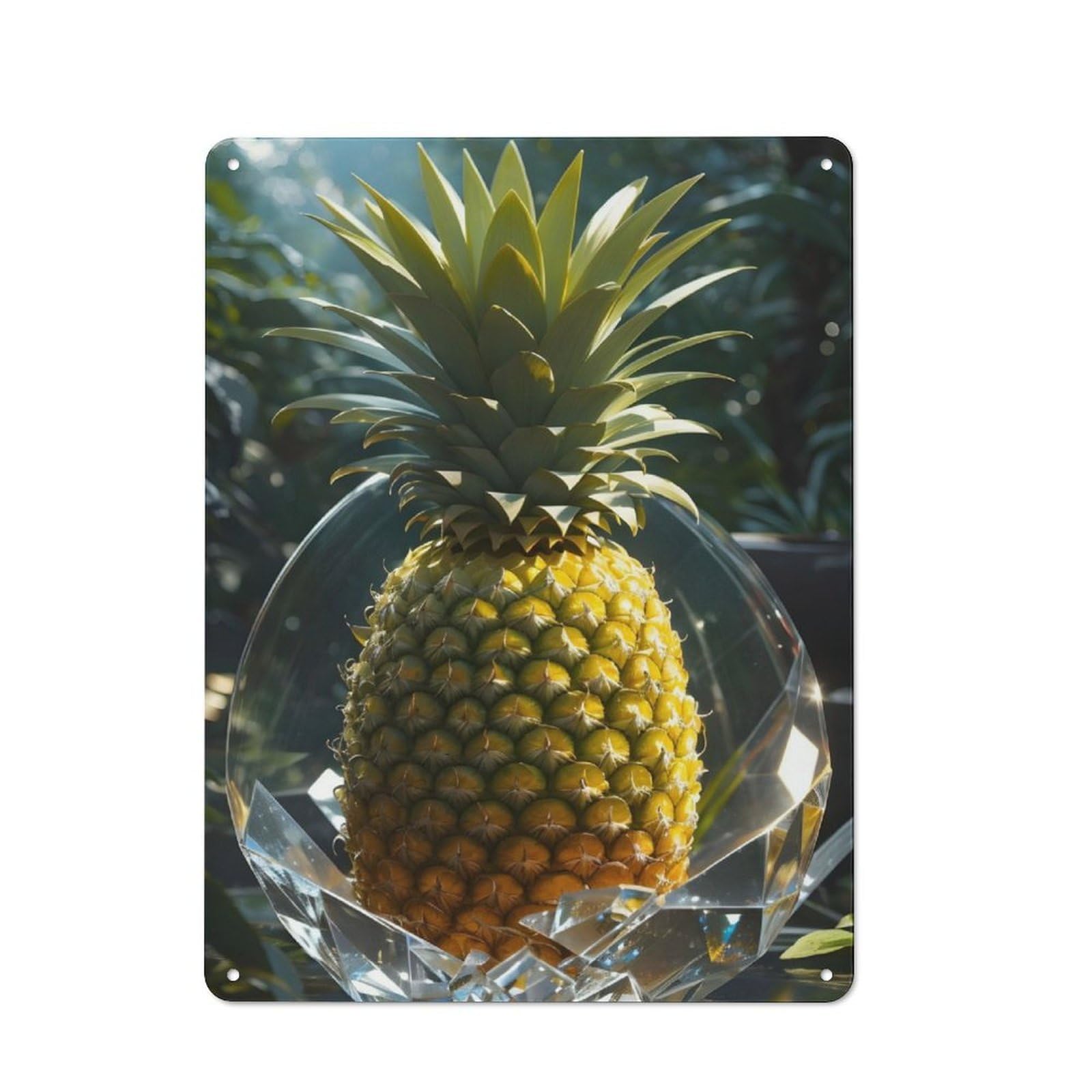 Junmoney Pineapple In Crystal Garden Style Tin Sign 40X30cm, Porch Wall Decor For Patio Bar, Workshop, Shed Or Kitchen