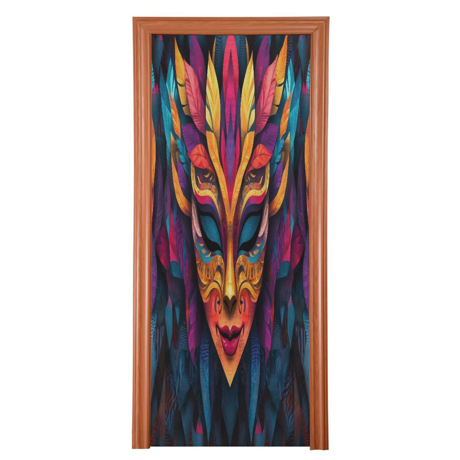 FLildon Mardi Gras Mask Holiday Door Cover Decoration, Party Accessory Porch Decor for Festive Ornament Room Door Covers 35 x 79 Inch