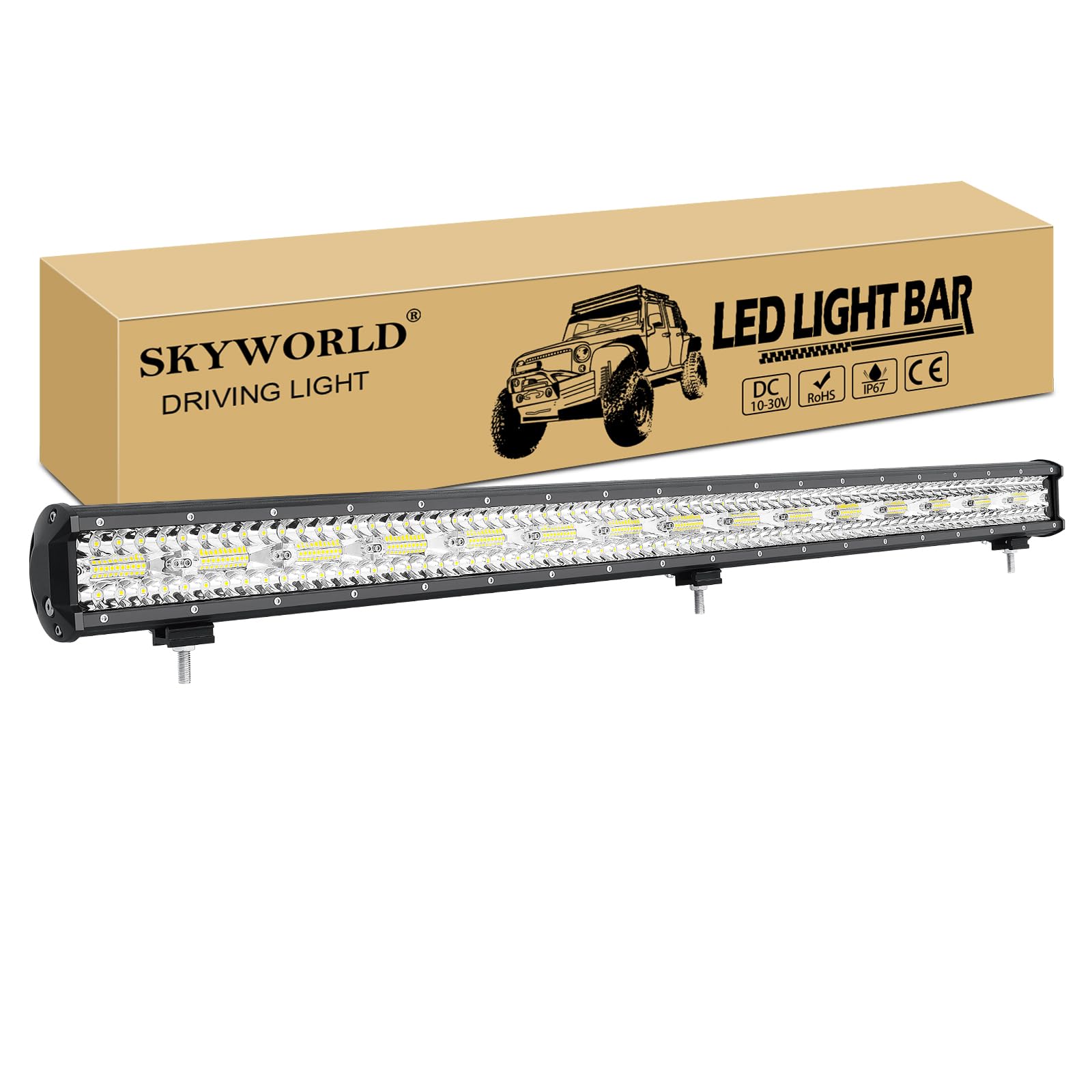 SKYWORLD 8D Barra de luz LED, 42 pulgadas 107 cm 900W barra luces led coche largo alcance 12v 24v Impermeable para off road camión ATV todoterreno 4x4 vehículos, 6000K lámpara de conducción